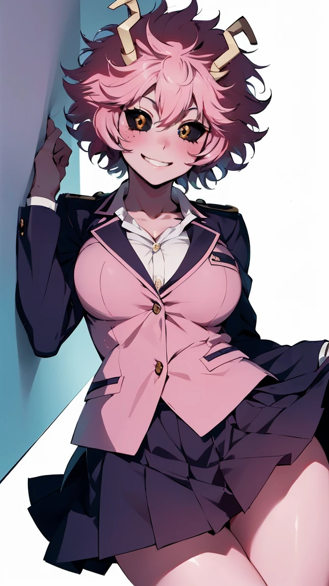 (best quality:1.3), (4k quality), 1 mature woman, Mina Ashido by boku no hero, school uniform, ((Detailed face)), (blush), whole body, large smile