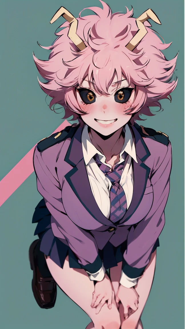 (best quality:1.3), (4k quality), 1 mature woman, Mina Ashido by boku no hero, school uniform, ((Detailed face)), (blush), whole body, large smile