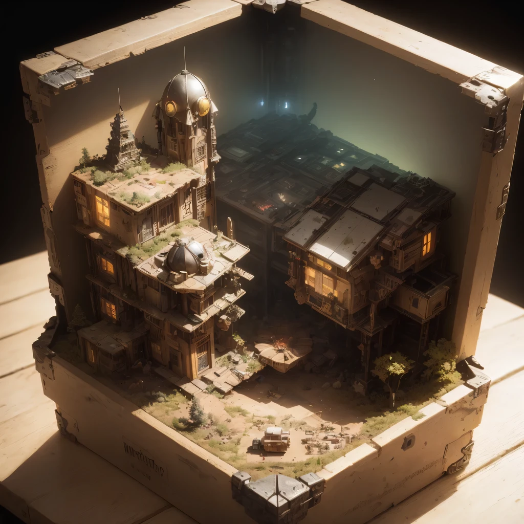 3598年Mars realistic model, (split ends, original photo, best quality, masterpiece:1.4),Steampunk Cyberpunk 6820 City,(CyberpunkMars light:1.3), Mars (related to land),(in a small nature box:1.3),Isometric, small nature, landscape on foundation,landscape,