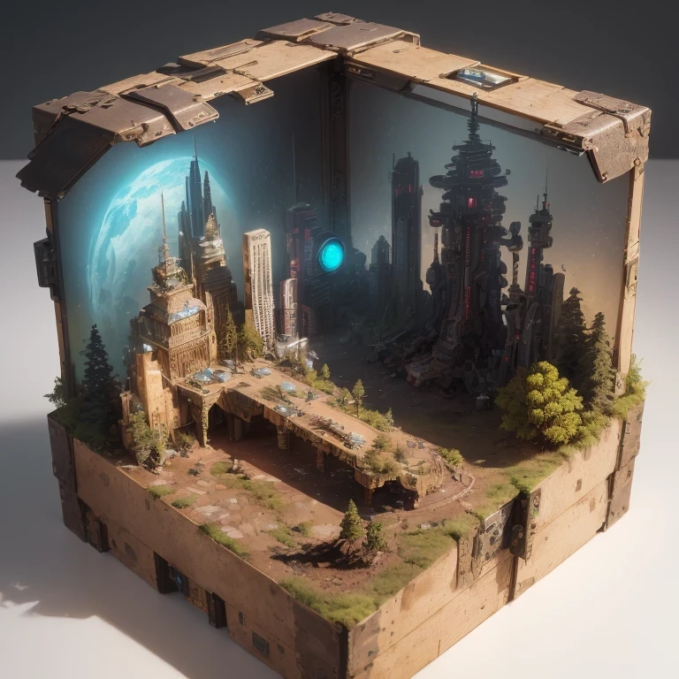 3598年Mars realistic model, (split ends, original photo, best quality, masterpiece:1.4),Steampunk Cyberpunk 6820 City,(CyberpunkMars light:1.3), Mars (related to land),(in a small nature box:1.3),Isometric, small nature, landscape on foundation,landscape,
