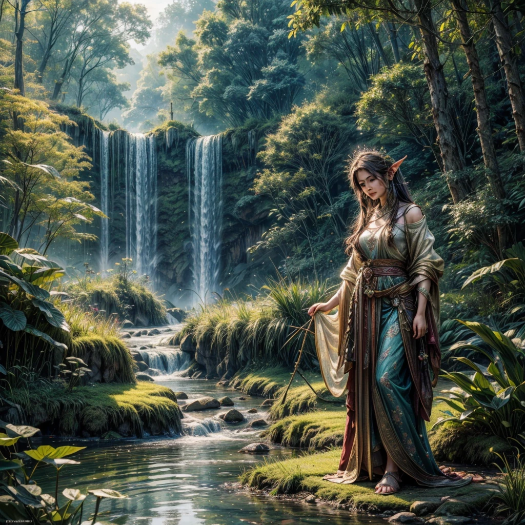 Fox demon miss with fox ears white-haired girl,Fox-eared girl sitting on a rock in a water stream,Enchanting expression,(primitive:1.2),(realisticlying:1.4),(Sharpness:1.2),(A fox-eared woman),16 yaers old,(((body high:1.5))),(((Gemstones refract dazzling light))),((middlebreast:1)),(Abs:0.7),(glute:1.2),(healthy-looking skin, Thin skin, seductiveexpression, 二重まぶた,Jelly textured lips, Glowing lips,Small upturned lips,Shiny skin,(((Flawless skin texture))),Real pores,ctextured skin,choker necklace,Yingluo,(Wear gemstones,pearls,hisui,amber,),((Gorgeous and exquisite crown,gemstone setting)),(Dynamic hair,Hair hanging down the shoulders,Beaded hairpins,Nobile,),Glossy glossy skin,Glowing skin,Radiant hair,eyes looking at the lens,The head is illuminated with an aperture,The body shines,dense jungle,Tall trees,Trees lying horizontally,Stream,Light,
High quality detailing, Cinematic lighting,((Contre-Jour)),absurderes, unbelievable Ridiculous, hugefilesize, ultra - detailed, A high resolution, The is very detailed,best qualtiy,tmasterpiece,illustratio,The is very detailed,CG,unified,8k 壁纸,Amazing Cleavage,finely detailled,tmasterpiece,(((dynamicposes))),(((A fighting stance))), ((Correct anatomy)),(((Correct dissection))