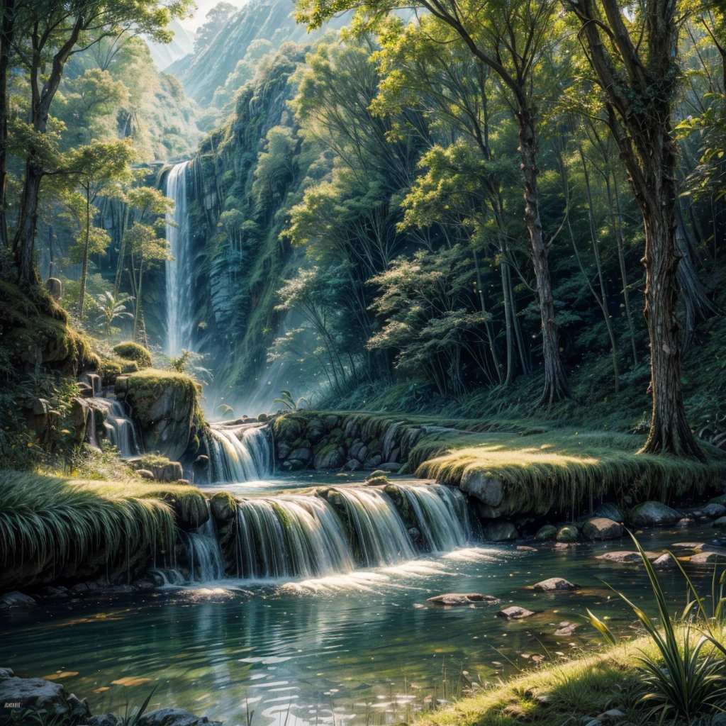 (best quality, highres, masterpiece:1.2), ultra-detailed, (realistic, photorealistic, photo-realistic:1.37), HDR, UHD, studio lighting, vivid colors, bokeh, fantasy elven farmer, sparkling magic, rice paddy, nature-inspired landscape, flowing river, lush greenery, ethereal glow, delicate rice stalks, intricate farmer's attire, magical creatures, peaceful serenity, glistening sunlight, mystical atmosphere, enchanted forest, ancient wisdom, vibrant harvest, traditional farming techniques