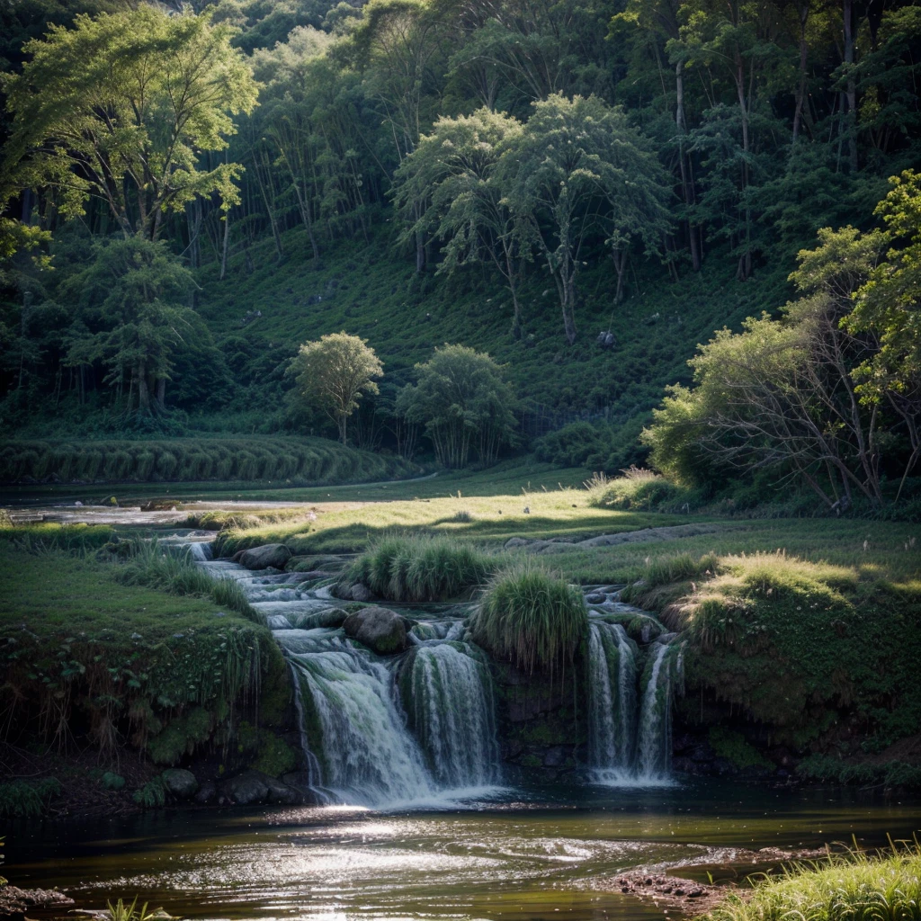 (best quality, highres, masterpiece:1.2), ultra-detailed, (realistic, photorealistic, photo-realistic:1.37), HDR, UHD, studio lighting, vivid colors, bokeh, fantasy elven farmer, sparkling magic, rice paddy, nature-inspired landscape, flowing river, lush greenery, ethereal glow, delicate rice stalks, intricate farmer's attire, magical creatures, peaceful serenity, glistening sunlight, mystical atmosphere, enchanted forest, ancient wisdom, vibrant harvest, traditional farming techniques