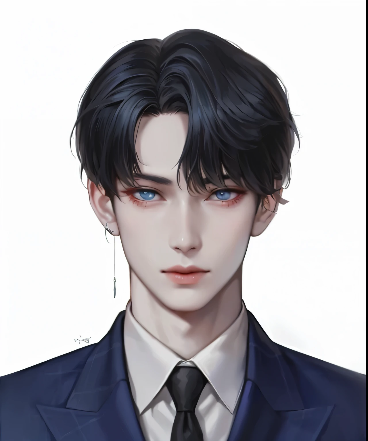 There is a man in a suit and tie wearing a tie, inspired by Yanjun Cheng, Cai Xukun, beautiful androgynous prince, High quality fan art, Exquisite androgynous prince, high quality portraits, Inspired by Bian Shoumin, Handsome guy in the art of slaying demons, Kim Doyoung, NFT portrait, Tall anime character with blue eyes, anime style portrait