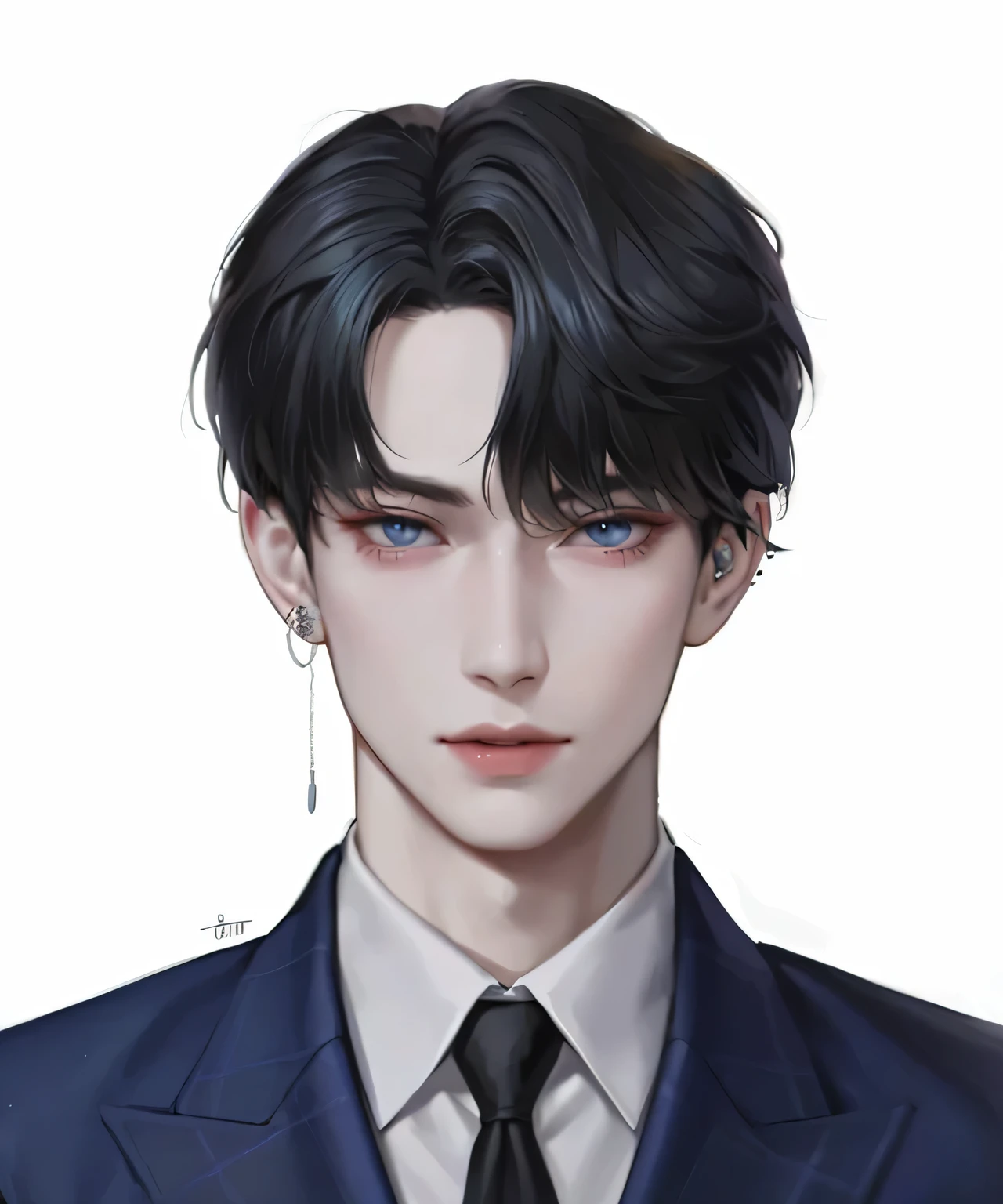There is one wearing a suit、wearing a tie、wearing a tie的男人, inspired by Yanjun Cheng, Cai Xukun, beautiful androgynous prince, High quality fan art, Exquisite androgynous prince, high quality portraits, Inspired by Bian Shoumin, The handsome guy who kills demons, Kim Doyoung, NFT portrait, Tall blue eyed anime character, anime style portrait