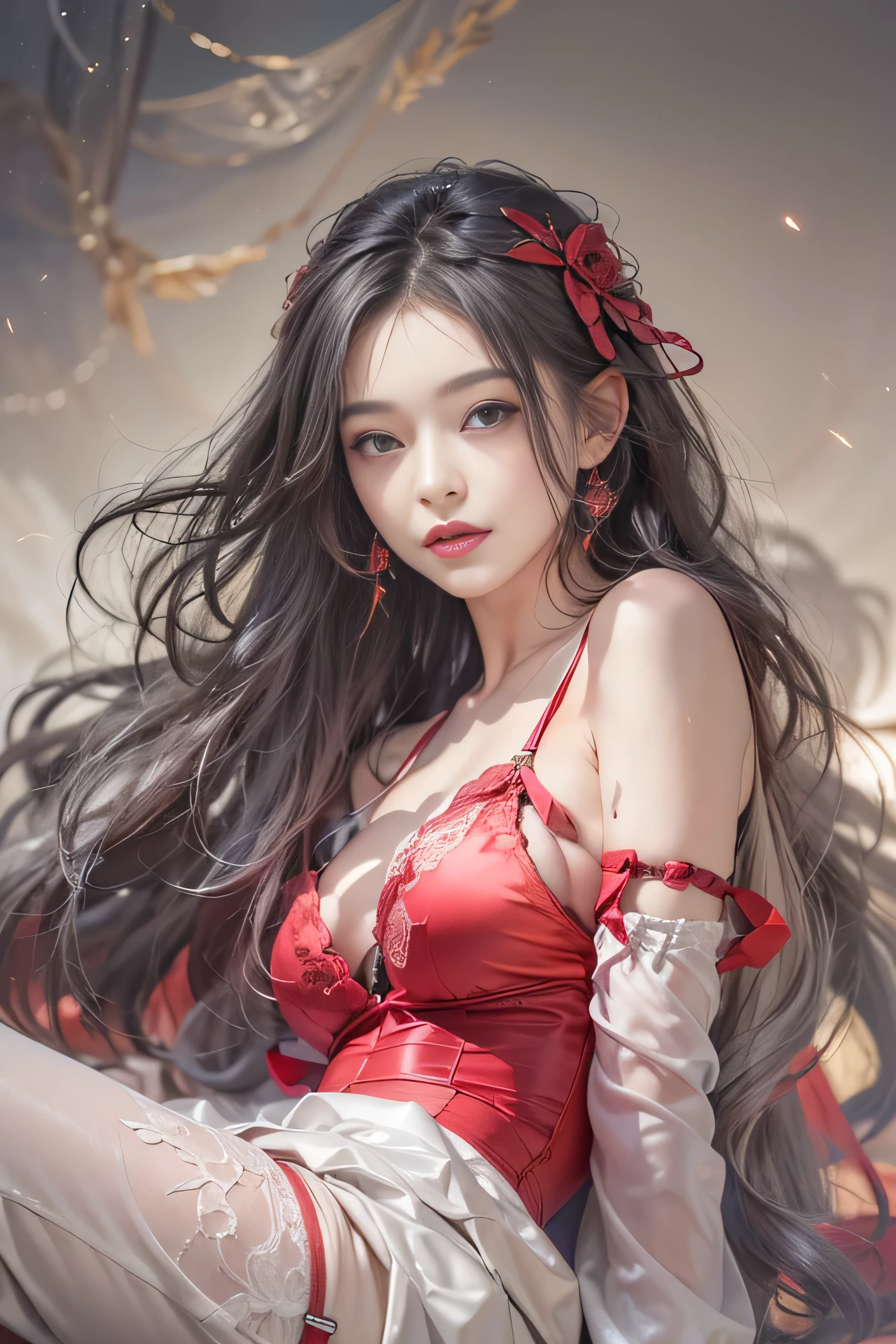 ((masterpiece:1.4)、(highest quality:1.4)、(realistic:1.7)),Surreal portrait of a beautiful girl、超beautiful girl、((1 girl:1.4))、Radiant natural skin texture、(upper arm:1.4、two legs:1.4)、(perfect anatomy:1.4)、(完璧な女性のbody:1.4)、girl portrait, beautiful girl, 超beautiful girl, ((1 girl:1. 4), Radiant natural skin texture, (完璧な女性のbody: 1.4), (完璧な女性のbody: 1.) 4), girl portrait, close、body), fantasy art, soft front light, beautiful expression, cute face, beautiful breasts, big breasts: 1. 2, beautiful butt, fine eyes, Clear and eye-catching, beautiful and attractive, beautiful eyes, thin waist, immature, red lips, ((gray hair, long hair)) , 1 screen display, ((Woman crawling on all fours on a silk bed)), (sexy posture), (milky way in the sky),((Red T-back pants))、((red garter and garter belt))、(laughter),((Rear view))、((look back))、((膣兰))、(())