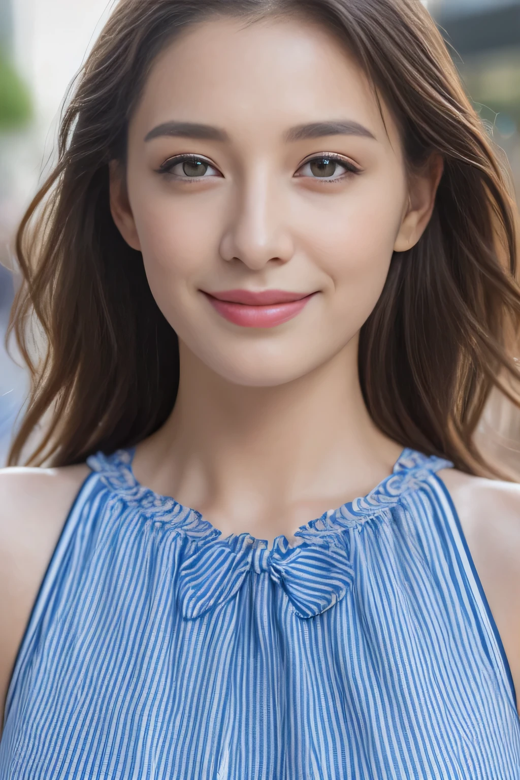 ((highest quality、8k、masterpiece:1.3))、sharp:1.2、perfect body beauty:1.4、slim abs:1.2、((big breasts:1.2))、(striped dress:1.1)、(street:1.2)、Wet:1.5、beautiful face、wavy hair、Highly detailed face and skin texture、detailed eye、double eyelid、looking at camera、laughter