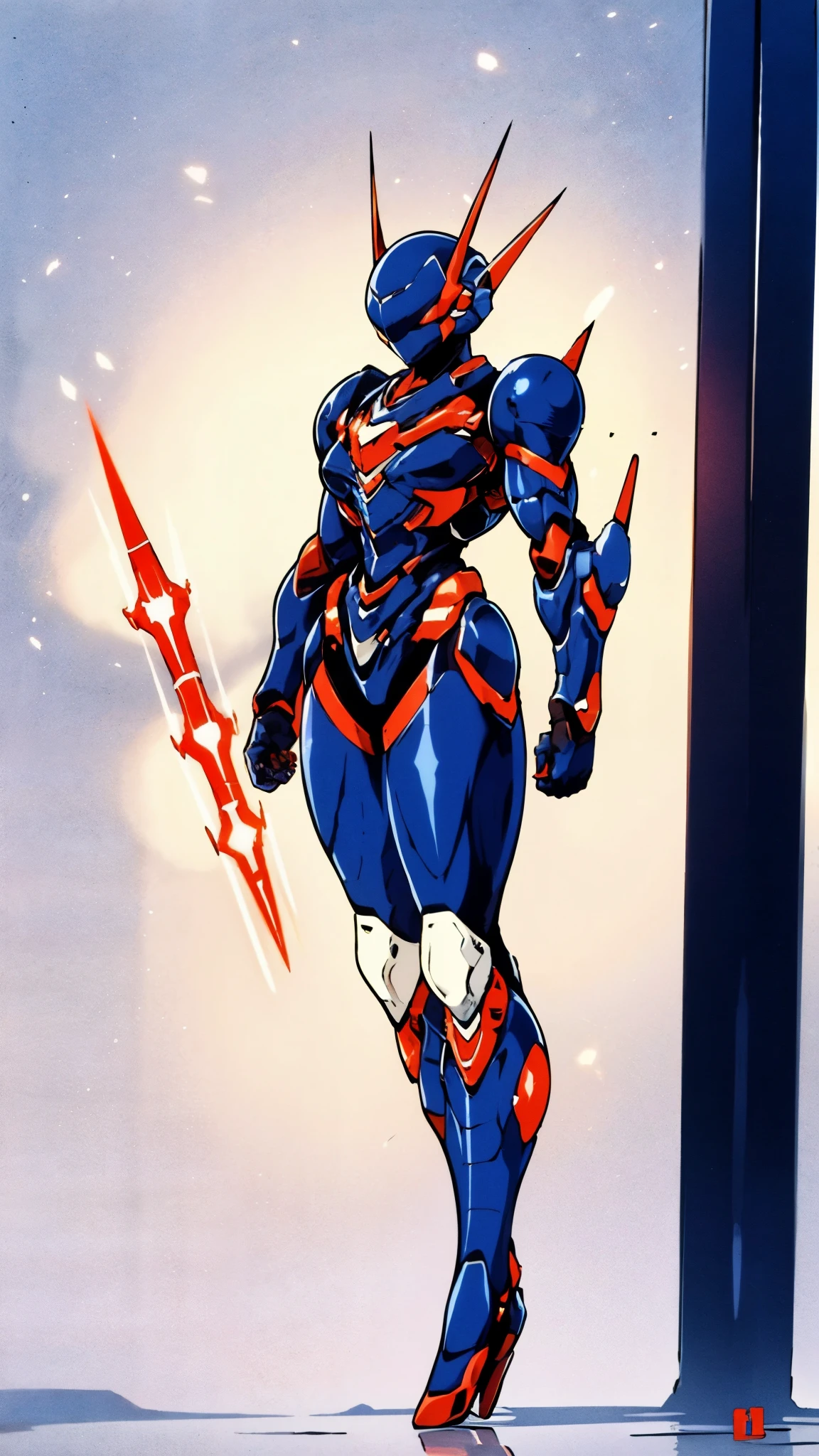 A woman adorned in fantasy-style full-body armor, a crown-concept fully enclosed helmet that unveils only her eyes, a composite layered chest plate, fully encompassing shoulder and hand guards, a lightweight waist armor, form-fitting shin guards, the overall design is heavy-duty yet flexible, ((the armor gleams with a golden glow, complemented by red and blue accents)), exhibiting a noble aura, she floats above a fantasy-surreal high-tech city, this character embodies a finely crafted fantasy-surreal style armored hero in anime style, exquisite and mature manga art style, (Queen bee mixed with Spider concept Armor, plasma, blood), ((Element, energy, elegant, goddess, femminine:1.5)), metallic, high definition, best quality, highres, ultra-detailed, ultra-fine painting, extremely delicate, professional, anatomically correct, symmetrical face, extremely detailed eyes and face, high quality eyes, creativity, RAW photo, UHD, 32k, Natural light, cinematic lighting, masterpiece-anatomy-perfect, masterpiece:1.5