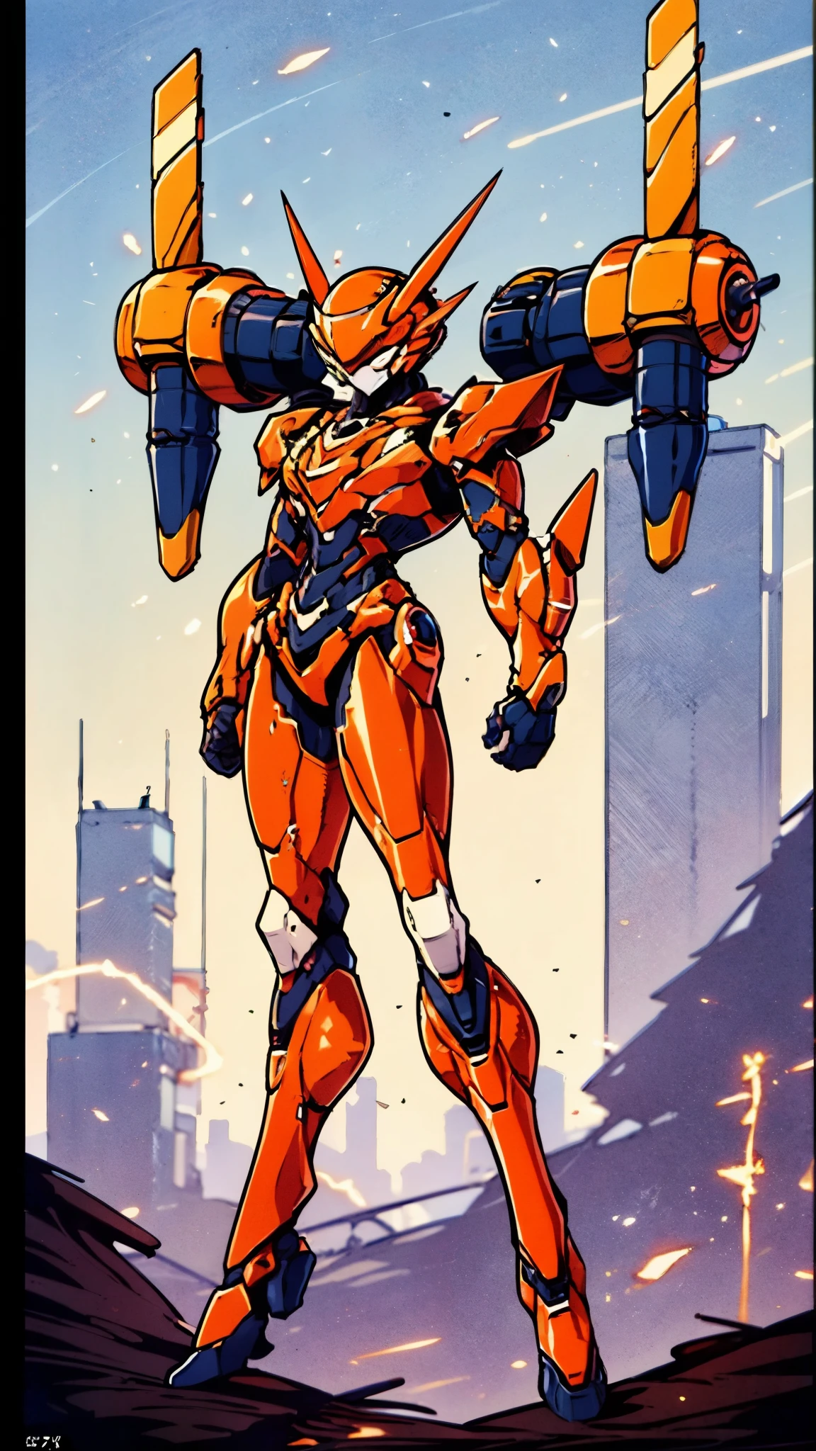 A woman adorned in fantasy-style full-body armor, a crown-concept fully enclosed helmet that unveils only her eyes, a composite layered chest plate, fully encompassing shoulder and hand guards, a lightweight waist armor, form-fitting shin guards, the overall design is heavy-duty yet flexible, ((the armor gleams with a golden glow, complemented by red and blue accents)), exhibiting a noble aura, she floats above a fantasy-surreal high-tech city, this character embodies a finely crafted fantasy-surreal style armored hero in anime style, exquisite and mature manga art style, (Queen bee mixed with Spider concept Armor, plasma, blood), ((Element, energy, elegant, goddess, femminine:1.5)), metallic, high definition, best quality, highres, ultra-detailed, ultra-fine painting, extremely delicate, professional, anatomically correct, symmetrical face, extremely detailed eyes and face, high quality eyes, creativity, RAW photo, UHD, 32k, Natural light, cinematic lighting, masterpiece-anatomy-perfect, masterpiece:1.5