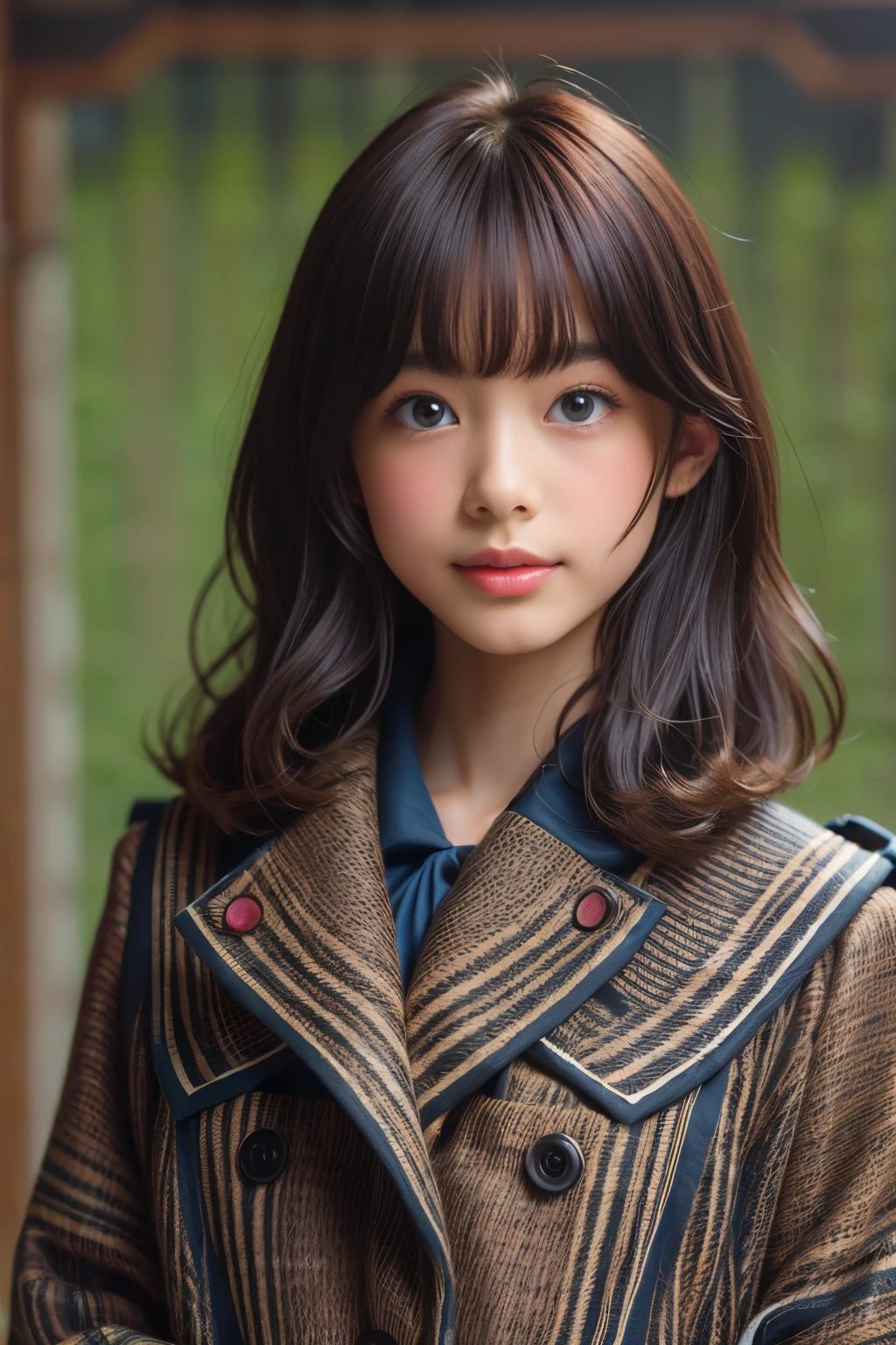 coat , master piece , best quality , detailed , matured female , bangs