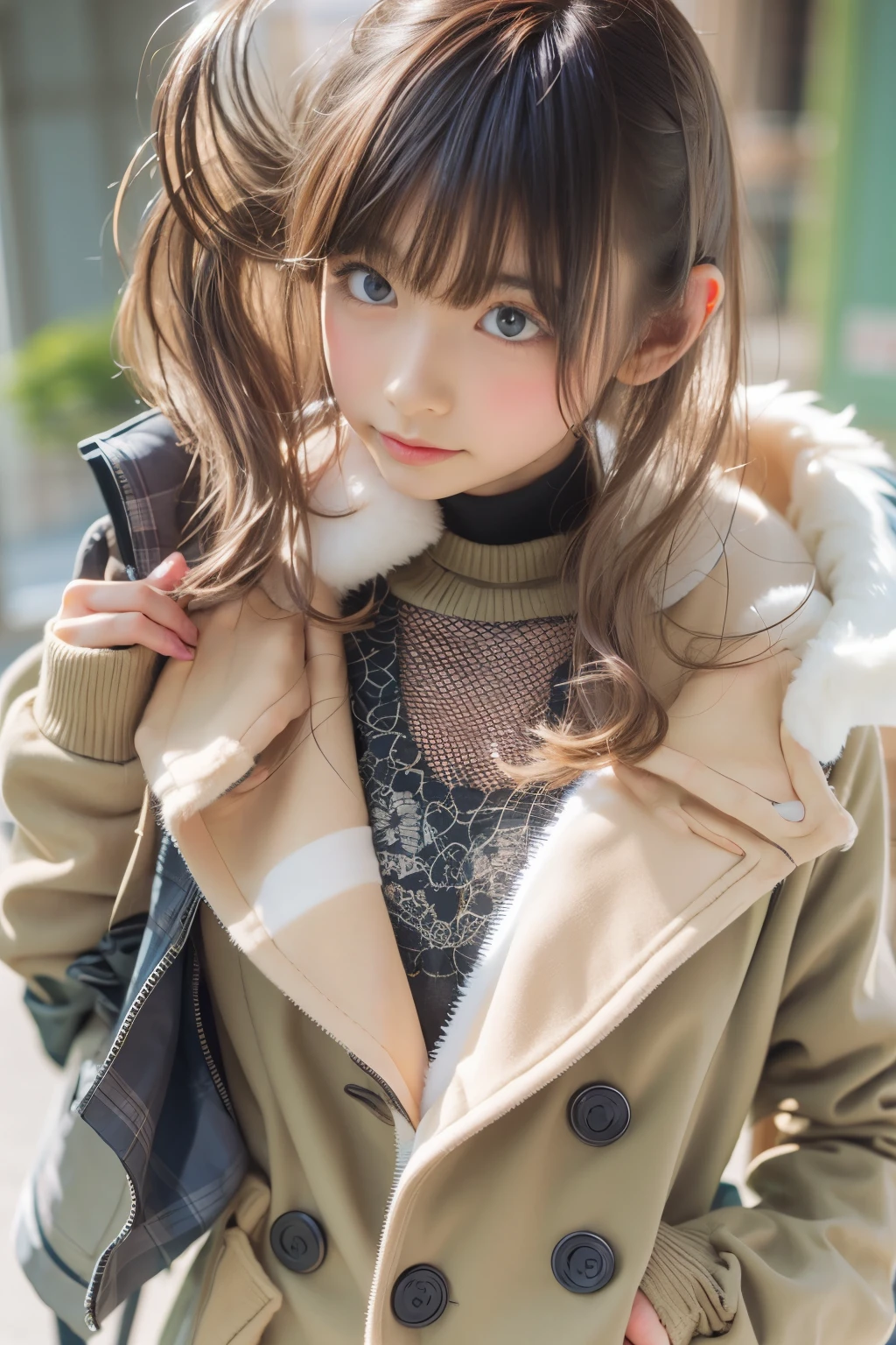 coat , master piece , best quality , detailed , matured female , bangs