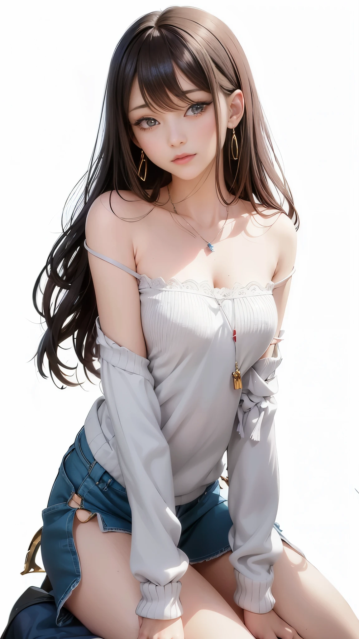 22 year old white female、Hair color is brunette、blue eyes、long hair、The ends of the hair are wavy、setting hair、accessories on wrist、wearing a necklace、has earrings、skin is smooth、Slender but muscular body、smile、wearing a tie front shirt、I&#39;m wearing shorts、I&#39;m wearing high knee socks、smile、I'm wearing sandals