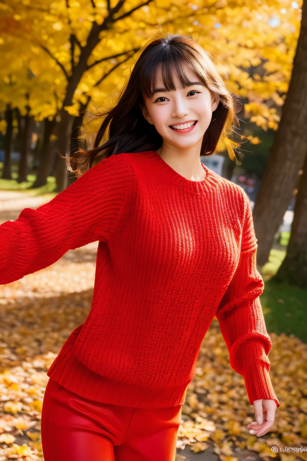 、Ulchan-6500-v1.1, (RAW photo:1.2), (realistic:1.4), beautiful detailed girl, very detailed eyes and face, fine and beautiful eyes, that'ridiculous, 信じられないほどridiculous, huge file size, Super detailed, High resolution, very detailed, highest quality, table top, kemomimi, ((Japan Girls Fallwear )), ((red sweater、G bread、sex))shape, very detailed, nffsw, unified, 8k wallpaper, wonderful, small details, table top, highest quality, Highly detailed ticker uniform 8K wallpaper, light shines on your face, cinematic lighting, 1 girl, , light smile, whole body, running ,((dynamic pose)), autumn season、A park with beautiful autumn leaves、Autumn leaves on autumn background、The ground is full of autumn leaves、Walk happily while kicking leaves with your feet、Autumn leaves soar、Inside the tunnel of autumn leaves、Bright light in the morning、Autumn sunshine、