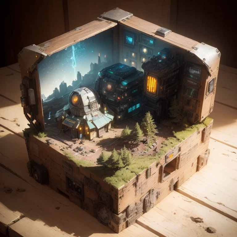 3598年Mars realistic model, (split ends, original photo, best quality, masterpiece:1.4),Steampunk Cyberpunk 6820 City,(CyberpunkMars light:1.3), Mars (related to land),(in a small nature box:1.3),Isometric, small nature, landscape on foundation,landscape,