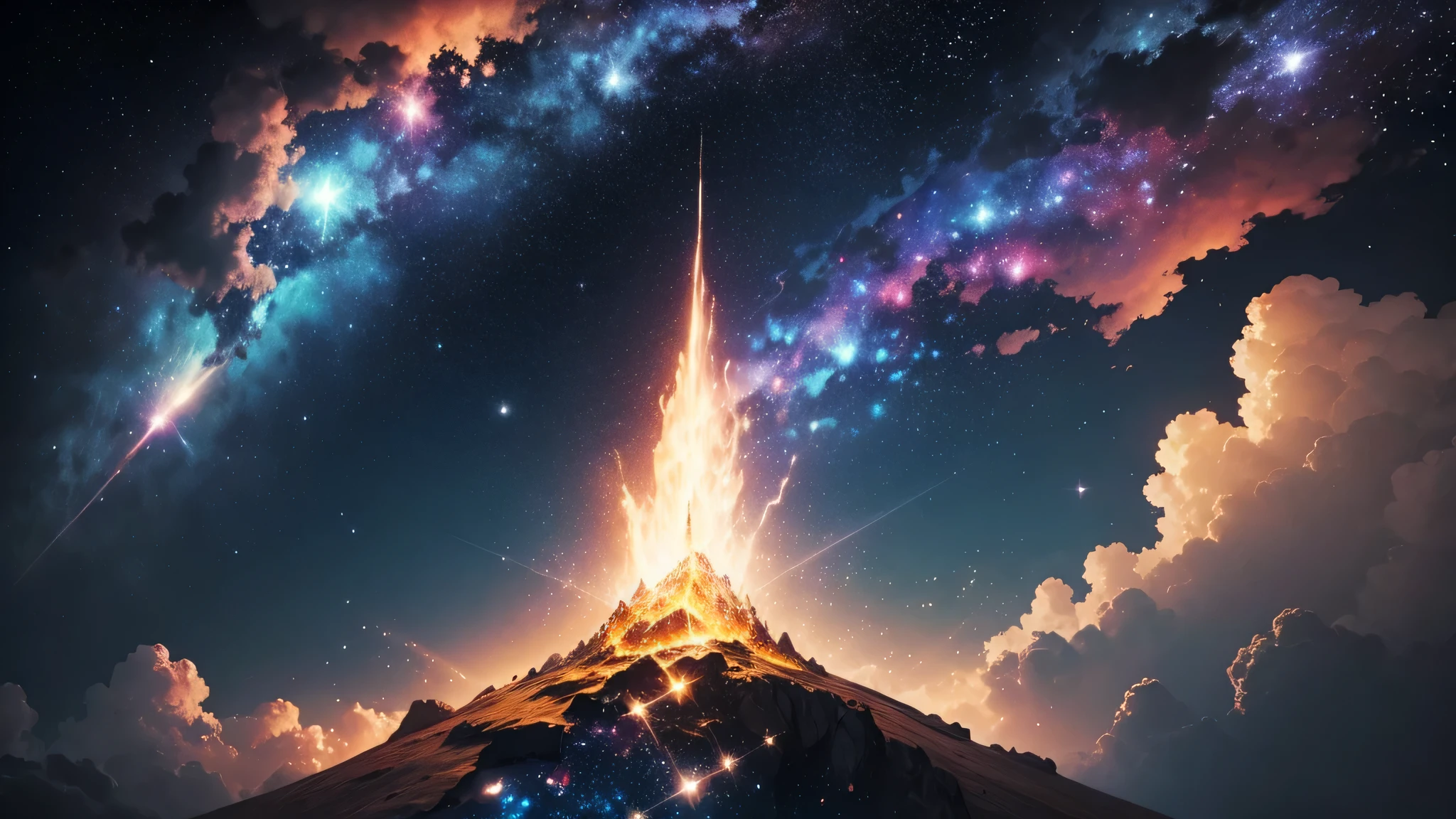 universe,starry sky,stars become torches,imagine,Broad,look down,high quality