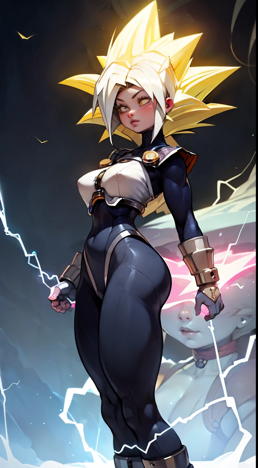 8k full body view 1woman, ((woman has no face, ((body made of glowing energy:1.4)) (no face:1.5), silver skin, (silver skin:1.5), (big hair woman:1.4), ((super saiyan 3 hair:1.4)) ((stands confident)), ((side view)), highly detailed, ((large ass:1.2)), ((gigantic breasts:1.1)), majestic, (((electrical energy))),digital photography, art by artgerm and ruan jia and greg rutkowski, light chest hair, (masterpiece, sidelighting, intricate details