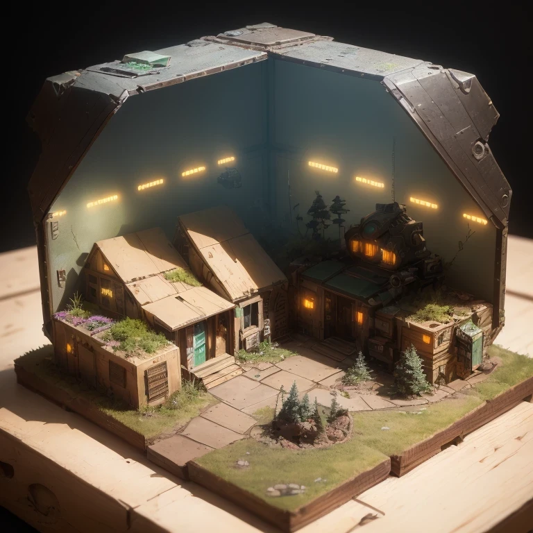 3598年Mars realistic model, (split ends, original photo, best quality, masterpiece:1.4),Steampunk Cyberpunk 6820 City,(CyberpunkMars light:1.3), Mars (related to land),(in a small nature box:1.3),Isometric, small nature, landscape on foundation,landscape,