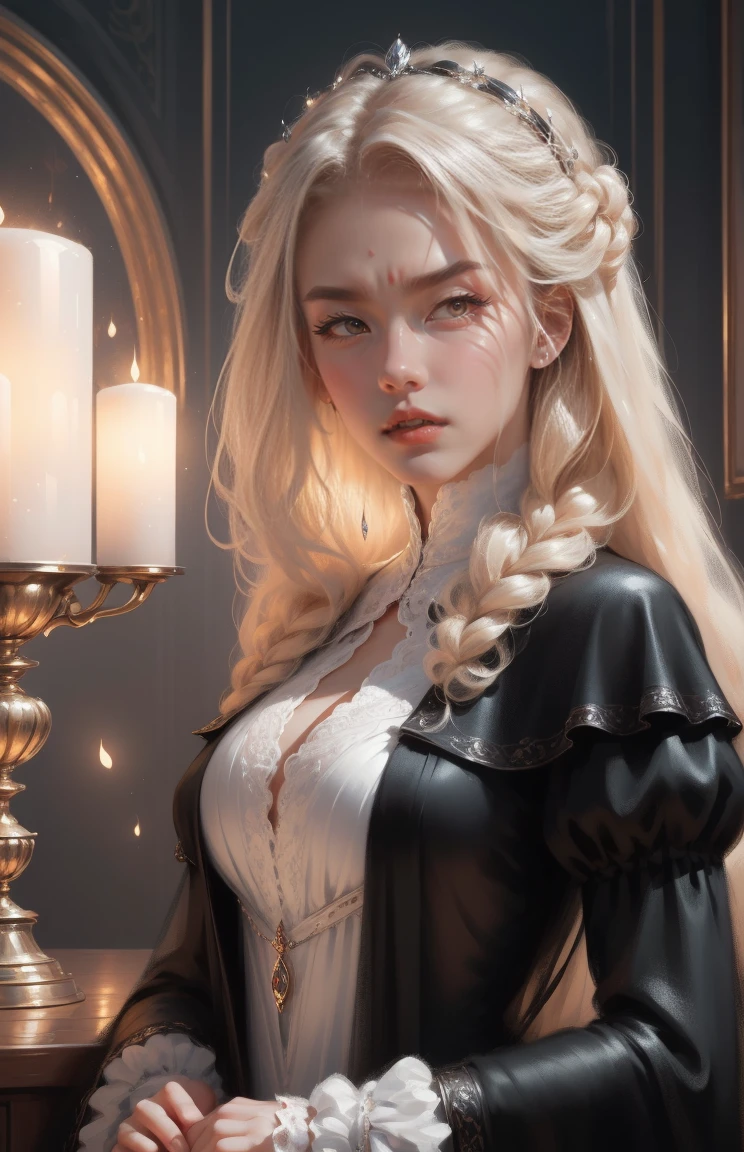 { - anatomy error}(Masterpiece - Ultra-detailed, very high resolution) Prepare to be enchanted by a true masterpiece that combines ultra-detailed art with high-resolution rendering. This work depicts a mesmerizing woman with very long blond hair (1.3) and captivating gray eyes (1.2), emanating an aura of elegance and mystery in Victorian settings. The intricate details and realistic textures invite you to explore every aspect of this enchanting composition. Woman wearing beautiful classic Victorian costume from the year 1878. Red lips. Happy face. Smiling. white (white) dress. segurando um livro, dynamic poses. Get ready to dive into a world where beauty and craftsmanship merge perfectly.