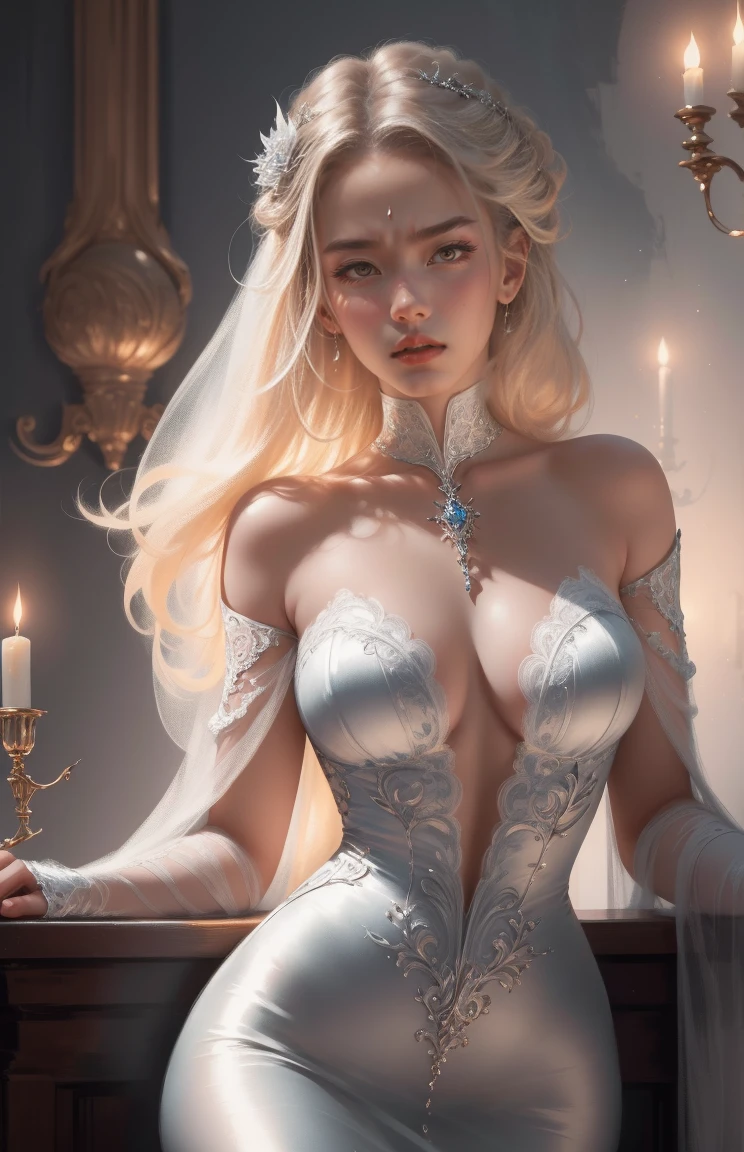 { - anatomy error}(Masterpiece - Ultra-detailed, very high resolution) Prepare to be enchanted by a true masterpiece that combines ultra-detailed art with high-resolution rendering. This work depicts a mesmerizing woman with very long blond hair (1.3) and captivating gray eyes (1.2), emanating an aura of elegance and mystery in Victorian settings. The intricate details and realistic textures invite you to explore every aspect of this enchanting composition. Woman wearing beautiful classic Victorian costume from the year 1878. Red lips. Happy face. Smiling. white (white) dress. de costas, looking back, com o queixo recostado ao ombro, dynamic poses. Get ready to dive into a world where beauty and craftsmanship merge perfectly.