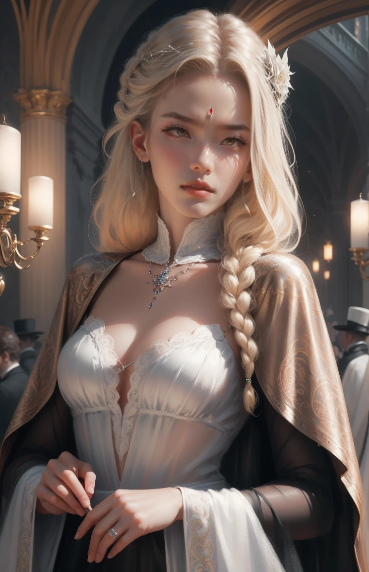 { - anatomy error}(Masterpiece - Ultra-detailed, very high resolution) Prepare to be enchanted by a true masterpiece that combines ultra-detailed art with high-resolution rendering. This work depicts a mesmerizing woman with very long blond hair (1.3) and captivating gray eyes (1.2), emanating an aura of elegance and mystery in Victorian settings. The intricate details and realistic textures invite you to explore every aspect of this enchanting composition. Woman wearing beautiful classic Victorian costume from the year 1878. Red lips. Happy face. Smiling. white (white) dress. de costas, looking back, com o queixo recostado ao ombro, dynamic poses. Get ready to dive into a world where beauty and craftsmanship merge perfectly.