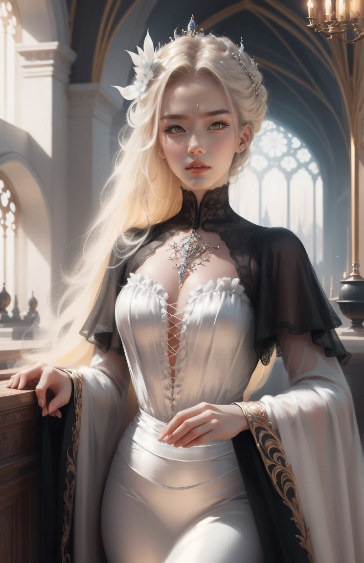 { - anatomy error}(Masterpiece - Ultra-detailed, very high resolution) Prepare to be enchanted by a true masterpiece that combines ultra-detailed art with high-resolution rendering. This work depicts a mesmerizing woman with very long blond hair (1.3) and captivating gray eyes (1.2), emanating an aura of elegance and mystery in Victorian settings. The intricate details and realistic textures invite you to explore every aspect of this enchanting composition. Woman wearing beautiful classic Victorian costume from the year 1878. Red lips. Happy face. Smiling. white (white) dress. dancing lightly, dynamic poses. Get ready to dive into a world where beauty and craftsmanship merge perfectly.