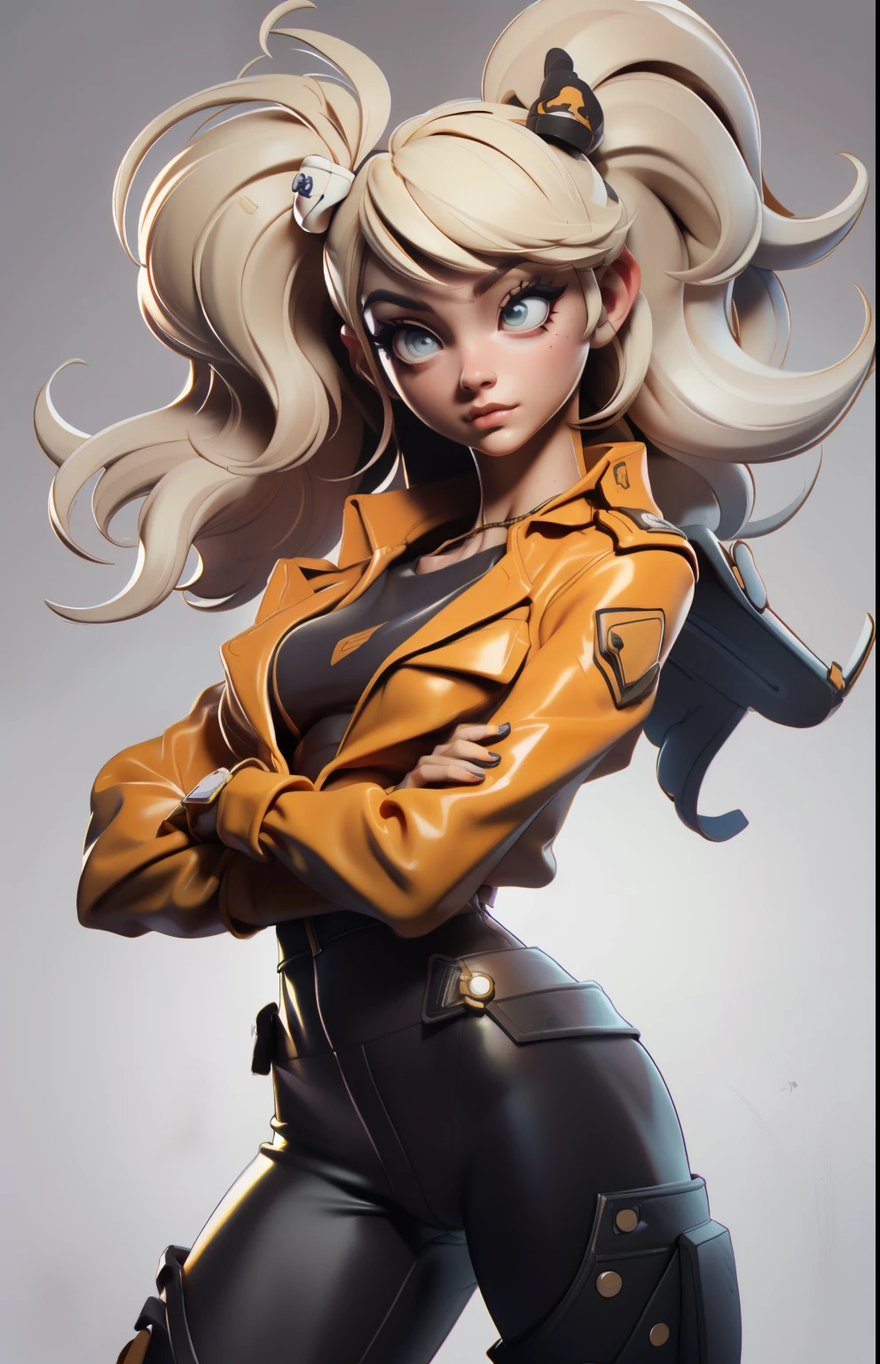 11:23(((Best quality at best: 1.4))),(Unparalleled tmasterpiece), (hyper HD),(Hyper-realistic 8k CG)、(White hair),(Short hair details),(Look up),(Put your hands on your waist), ((( body))), (((1 girl in))), 25-year-old American soldier with perfect body,,Beautiful and well-groomed face,muscular body:1.2,solid orange jacket with details, (Pictures from head to thighs), Complex equipment, long trousers,The clothes inside are dark, ),Gorgeous and fearless female warrior, fit and muscular body, military shirt, bshoulders, dark gold hair, tattooed arms, Full detail on the face, high detal, actual, Photoquality, high high quality, (photoactual:1.4), The content is very detailed, tmasterpiece, high high quality阴影,