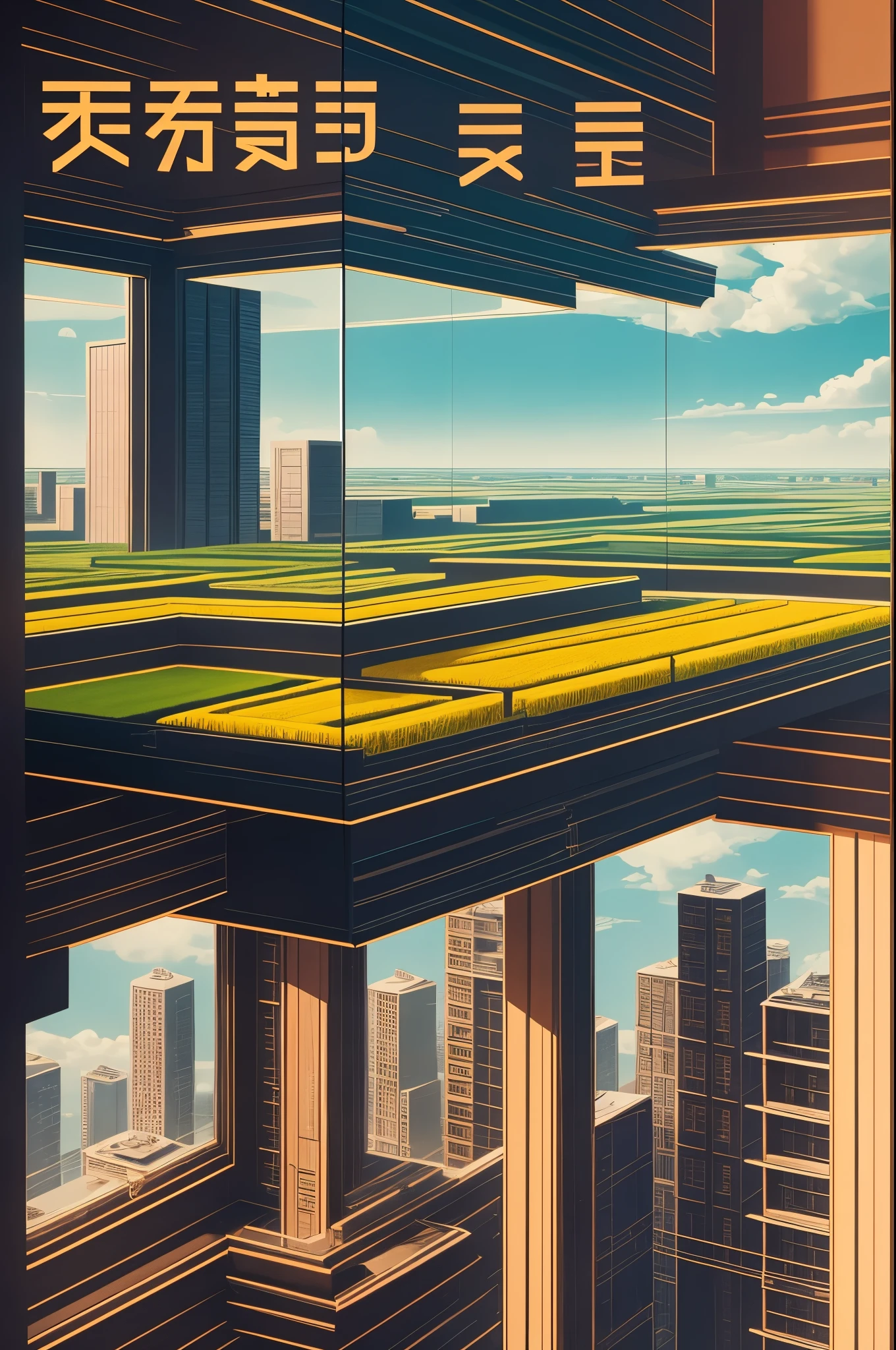 Start creative fusion mode,Combining the serenity of the rice fields with the energy of the city。first,Draw a vast rice field,Golden rice swaying in the sun,Presenting a peaceful and beautiful rural scene。then,In the center or edge of a rice field,Depict a modern city high-rise building,Glass curtain walls of high-rise buildings reflect sunlight,shining,Show the prosperity and vitality of the city。Ensure that urban and rice field elements echo each other,form a sharp contrast,while also maintaining overall unity。Through delicate brushstrokes and rich colors,Perfectly blending the tranquility of the rice fields with the vitality of the city,Showing the coexistence of nature and civilization。
