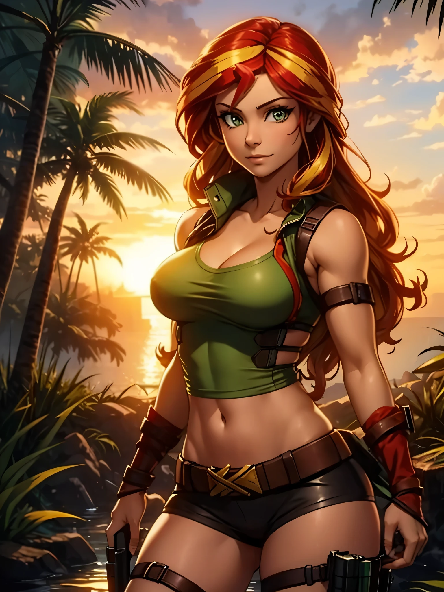 Sunset shimmer in a jungle dressed as lara croft, pokies
