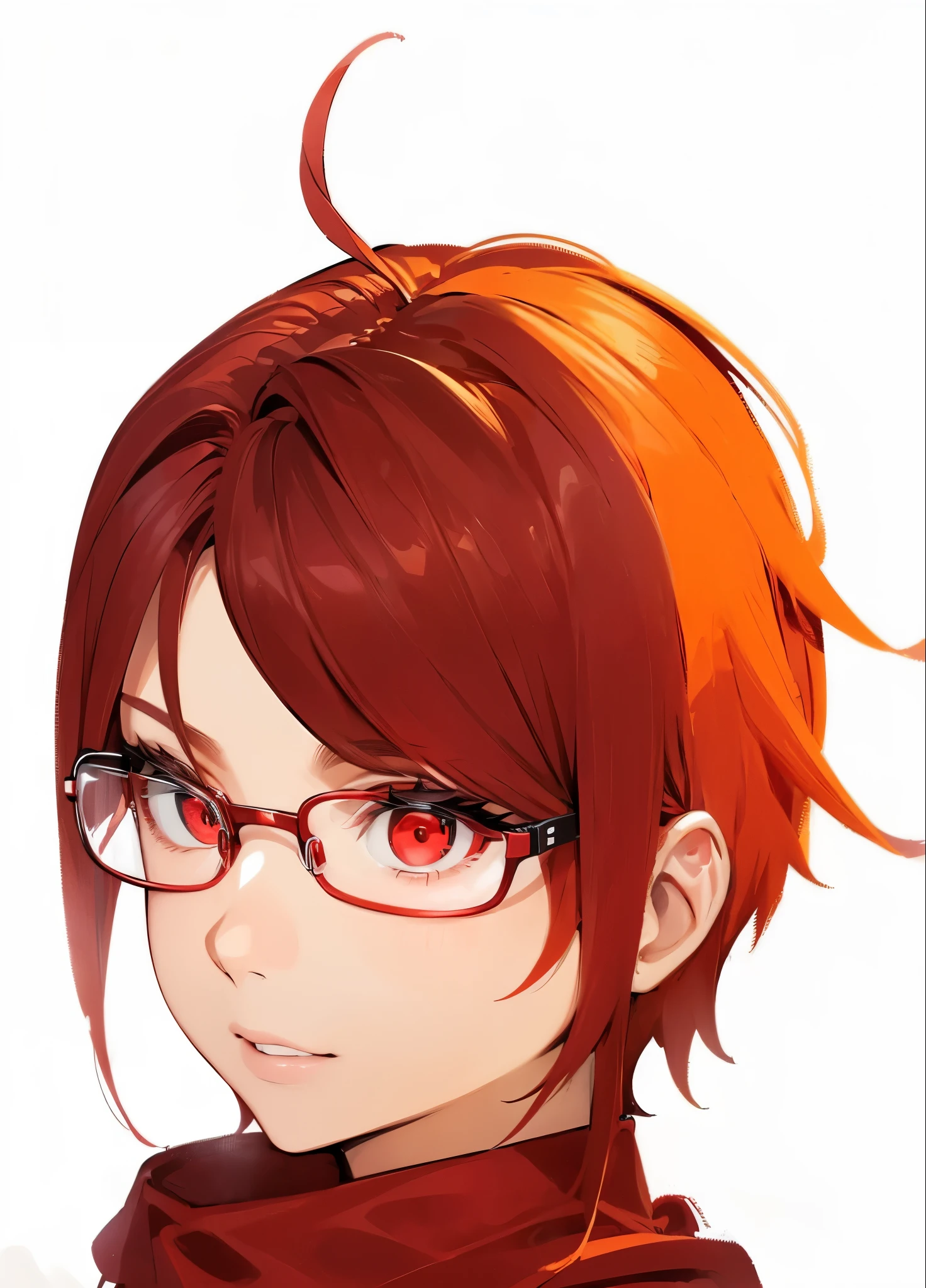 (((straight line of sight))),Kindness,red eyes,beautiful girl,redhead,twenty years old,red muffler,red glasses,4k,8k,highest quality