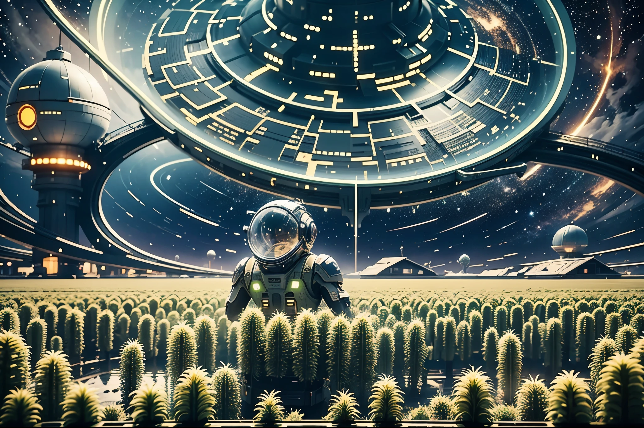 启动未来派水稻田与Space Station的创作模式,Incorporating elements from alien rice。first,Paint a deep space background,The stars are shining,The universe is boundless。in this magnificent universe,一座先进的Space Station静静地漂浮着,Its structure is complex and delicate,Reflecting the rays of the sun,Showing the brilliance of human technology。
Space Station下方,It is a rice field full of vitality and vitality。This rice field contrasts sharply with the space environment,Emerald green rice leaves and golden ears of rice sway in the sun,Like the green gem of the earth。in this rice field,A unique alien rice grows,Their shape is different from traditional rice,Taller、lush,Emits faint fluorescence。
To create a futuristic atmosphere,Can use avant-garde and abstract colors and lines,such as deep purples、Neon blue and fluorescent green, etc.。Space Station、Elements of alien rice and rice fields can echo each other,Form unique visuals。simultaneously,Pay attention to maintaining overall unity,The elements of space and rice fields are integrated into the picture.,Presenting a futuristic beauty。
In detail processing,You can add some science fiction elements,Such as advanced equipment of the space station、The mysterious texture of alien rice and more。simultaneously,It can also demonstrate the precise operation of intelligent robotic arms in rice fields.、UAV inspection and monitoring and other future agricultural scenarios。
at last,Optimization and adjustment through AI tools,使Space Station与未来派水稻田的场景更加生动和逼真。Such a design will show the perfect combination of future agriculture and space technology,and humankind’s exploration and expectation of extraterrestrial life,Filled with infinite reverie about the future。