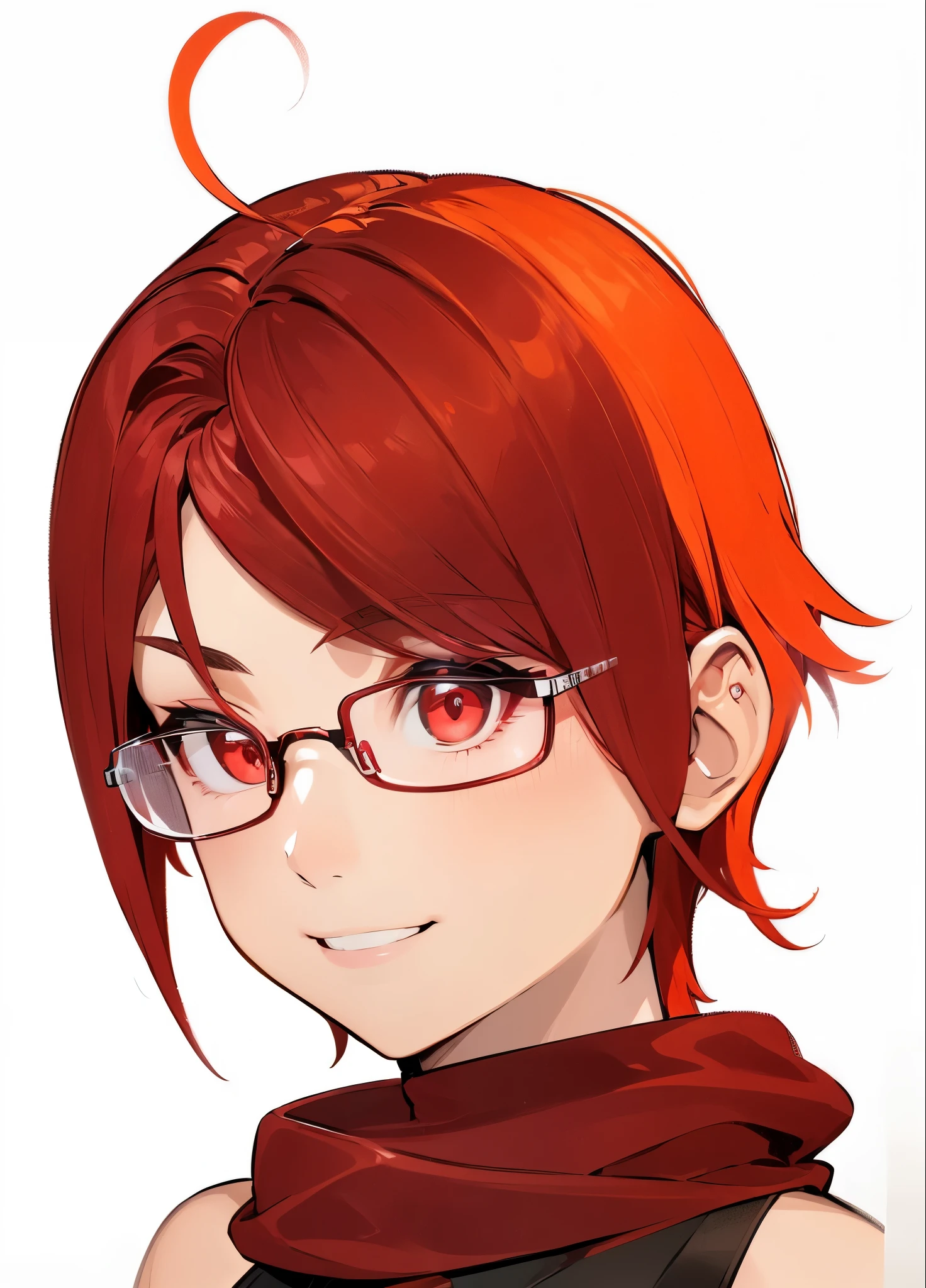 (((straight line of sight))),Kindness,smile,red eyes,beautiful girl,redhead,twenty years old,red muffler,red glasses,4k,8k,highest quality