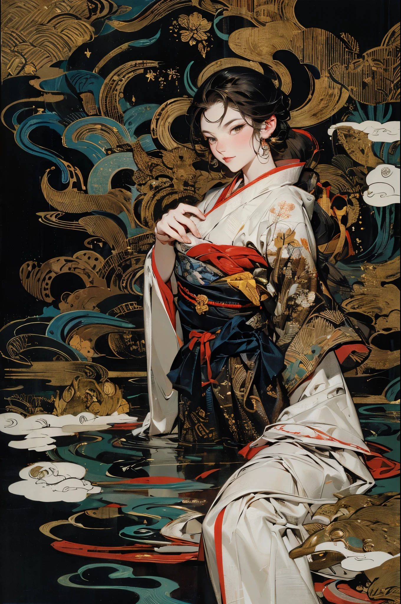 Umalinda warrior sexy, pretty face, Delicious Company, Alluring figure, Wearing a sexy open kimono. The artwork is created in a medium reminiscent of Japanese ink paintings....., 具有大胆的笔触和Monochromatic color palette. artist'Masterful technique reveals the intensity and power of the image'sense of presence,with the highest quality, Perfectly capture every detail with ultra-high resolution. Textures and intricate patterns on kimonos are rendered with extreme precision. Lighting is carefully designed,Enhance drama, Features deep shadows and subtle highlights. General, The artwork exudes elegance and power, Combining traditional Japanese aesthetics with a modern feel. Monochromatic color palette, Combine details, Create captivating and immersive experiences for your audience.