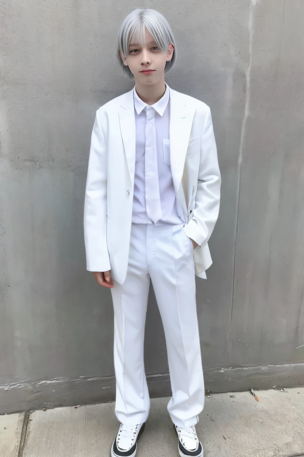 1boy, teen, silver hair, odd eyes, full body image, droopy eyes , master piece, innocent