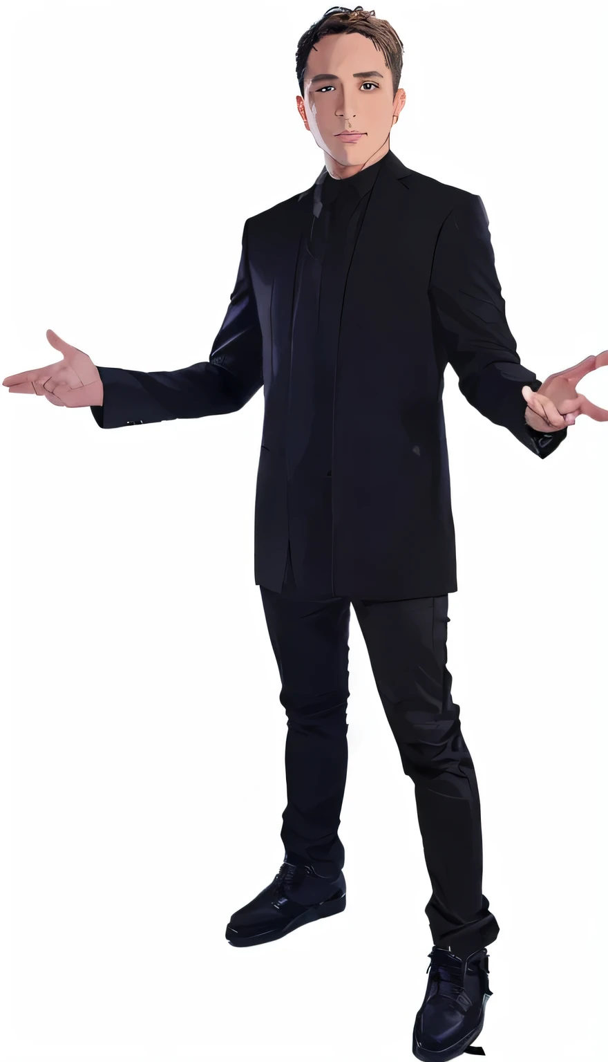 arafed man in a black suit and black shoes with his hands out, full body photograph, full body portrait shot, full body photo, full body photogenic shot, full body full height, full body photo of steve, fullbody photo, skinny male magician, distant full body view, full-body-shot, full body with costume, portrait full body