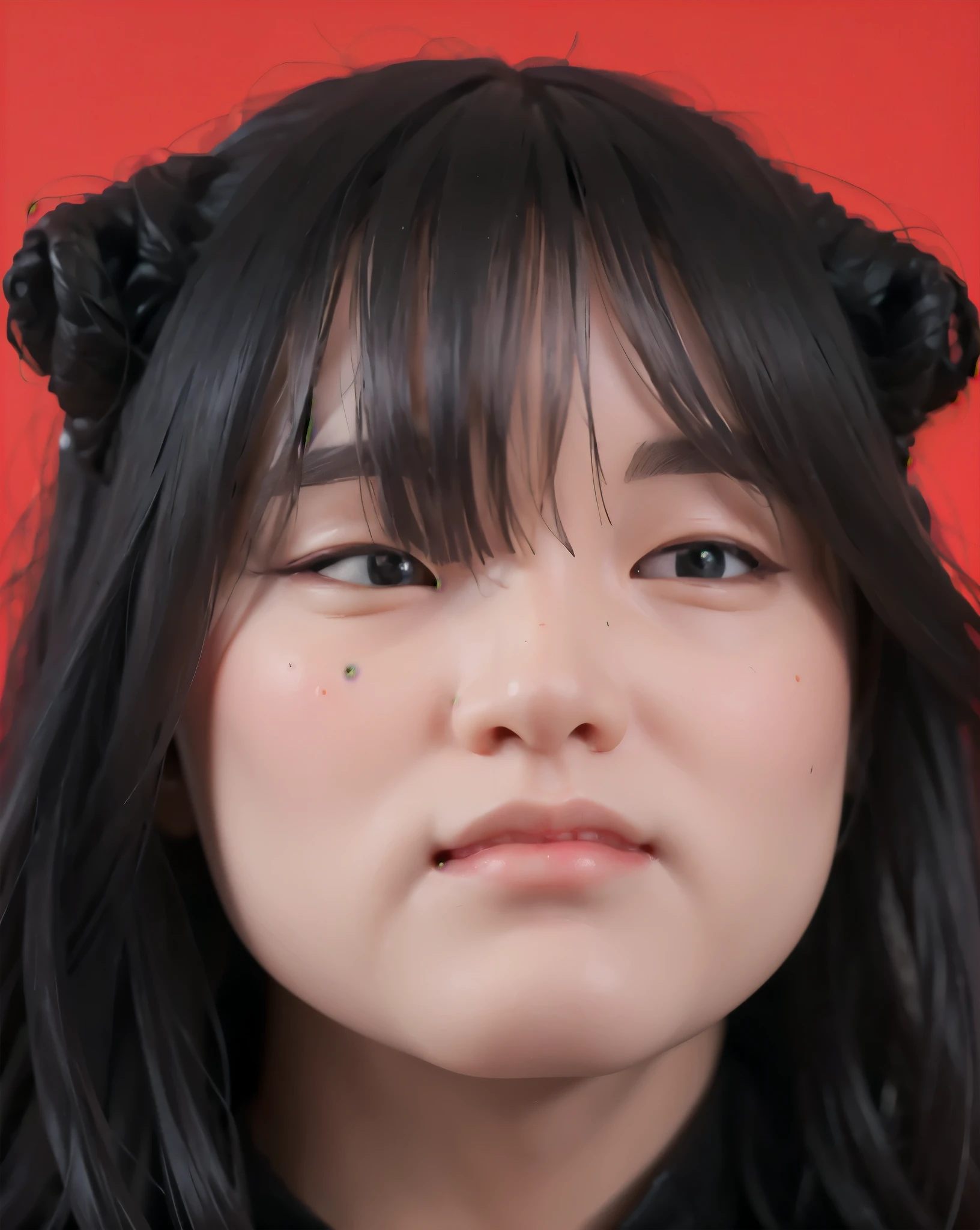 A detailed face action figure, A girl Action figure, an action figure of a girl wearing a red jersey and black pants, cute face Action figure, kiss lips, cute lips, asian face action figure, resin skin, resin statue, toys, resin skin, simple background