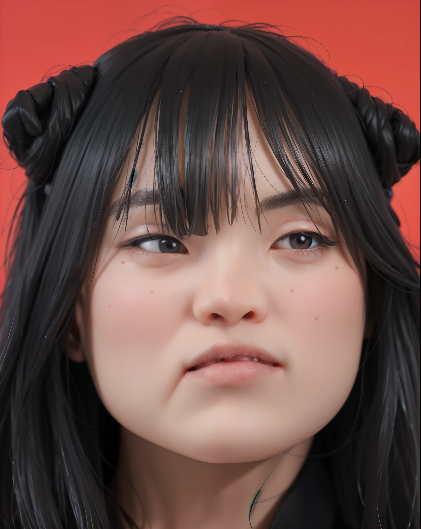 A detailed face action figure, A girl Action figure, an action figure of a girl wearing a red jersey and black pants, cute face Action figure, kiss lips, cute lips, asian face action figure, resin skin, resin statue, toys, resin skin, simple background