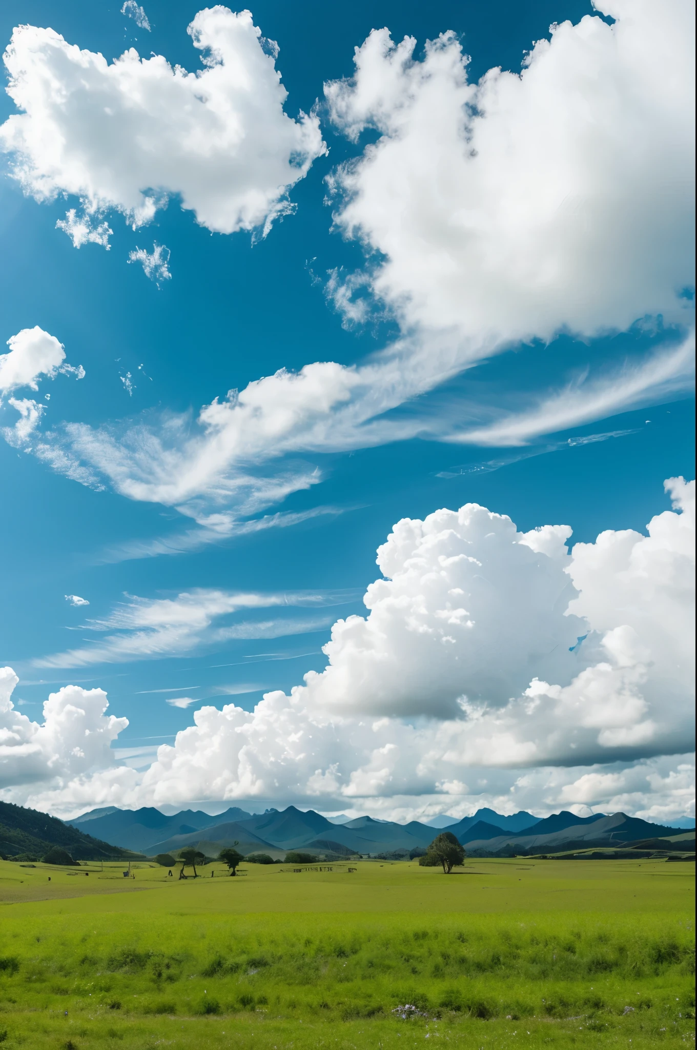 landscape savannah Blue sky White cloud grassland Distant mountain ranges