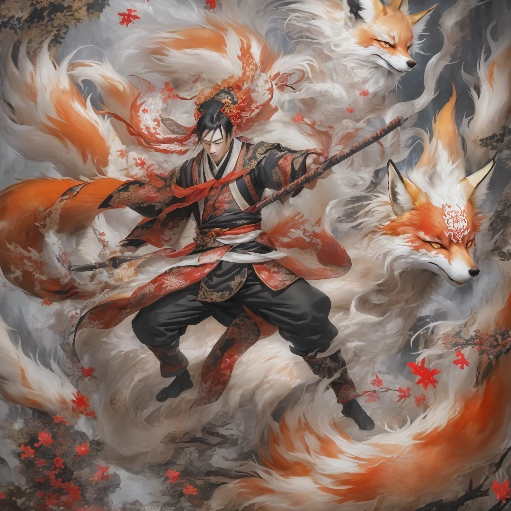 Nine-tailed fox 32k，red and white仙魔界, Chance encounter with Liu Hanshu, He saw his old self in him, Decided to accept him as a disciple, teach him how to protect himself, But because of the hidden star map, Phoenix and the Liu family、Jade Sword Sect builds relationships, Beginning with the death of Liu Hanshu, Qin Yu embarked on the road of confrontation with powerful enemies, work hard, make yourself stronger, Stick to your core path of justice, （nine-tailed fox）eyes full of anger，red and whitenine-tailed fox握緊了拳頭，dash forward，Give the opponent a fatal blow，full body lesbian，Full body nine-tailed fox male mage 32k（傑作canyon超HD）Phoenix（canyon）climb the streets， explosion scene（nine-tailed fox）， （dragon）， nine-tailed fox憤怒的戰鬥姿態， looking at the ground， batik linen headscarf， 中國red and white圖案長袖服裝， canyonred and whitenine-tailed fox（abstract acrylic splash：1.2）red and white（realistically：1.4），black hair，flour fluttering，rainbow background， high resolution， detail， RAW photos， Sharp Re， Nikon D850 film photo by Jefferies Lee 4 Kodak Portra 400 camera F1.6 guns, colorful, Ultra-realistic and vivid textures, dramatic lighting, Unreal Engine Art Station Trend, Sinest 800，red and white飄逸的霧氣,（（（叢林canyon）））The injured line up in the street（OK）climb the streets，Movie Master Instant Image Quality（masterpiece，HD，Ultra high quality，32k） （linen batik scarf）， fighting stance， looking at the ground， Linen bandana， 中國nine-tailed fox圖案長袖服裝， 早上的nine-tailed fox（Abstract gouache splash：1.2）， dark clouds lightning background，sprinkling