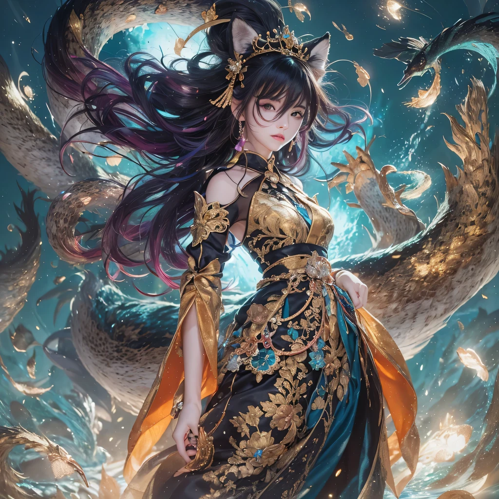 Feitian Nine Tails Light Blue Celestial Master Flame Hairy Fox Star，novel，Torch Night Black Gold Orange Snake Print Silk Trousers，Rouge Diamond Tulle Sheer Lizard Print，Fat girl flying in space in the snow 1:900 miniatures，Front view，pure transparency，put on boxing gloves，Wear gold-framed reflective sunglasses，Panoramic super wide angle，very happy，Authentic and delicate texture，Strong visual impact，Super detailed，dream girl，delicate face型，beautiful eyes，Hair floating in the air， Cherry style，Zhou Xiaotong，crystal clear，Good sense of perspective，Light and shadow effects，16K smooth，surface reflected light，flowing black hair，Water Goddess 32K，complicated，grace，Very detailed，magnificent，digital photography，Autumn Cowboy Shooting，Surrealism，broken ruby，defeat magic，Water magic entanglement，（masterpiece，movie lighting，beautiful eyes：1.2），high dynamic range，void 5 energy storm，(china 1 girl，black eyes:1.5），rouge skin，glowing skin，(sit on stone：1.5），delicate face，black hair，Put on gorgeous golden armor，take off shoulders，，short skirt，beautiful golden armor，it&#39;It&#39;s raining，beautiful big breasts，looking at the audience，Turn your back to the camera，masterpiece，side,side人像特写鹅粉黄 blue colors，enamel，agate，A flesh-colored world，Blood Blue Girl 32K（tmasterpiece，HD，Aoyama Pond，Ultra high quality，32）long flowing bright blue hair，blood pool，Ziddink， a color，Grumpy （After greeting）， （Linen scarf）， fighting stance， looking at the ground， Goose pink long hair， Floating bright blue， Fire cloud gold headdress， Chinese long-sleeved gold silk burgundy garment， （Abstract metaverse splash：1.2）， White background，Peony flower vitality protector（粉realisticlying：1.4），bright purple hair，Smoke on the road，The background is very pure， high resolution， detail， RAW photos， Sharp Re， Nikon D850 film photo by Jefferies Lee 4 Kodak Portra 400 camera F1.6 guns, Rich pink shade, Ultra-realistic and vivid textures, dramatic lighting, Unreal Engine Art Station Trend, Sinest Powder 800，一个有着long flowing bright blue hair的女孩，Huge colorful bubbles鹅粉黄