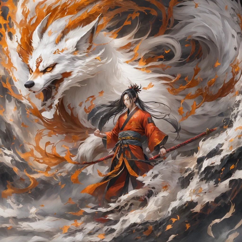 Nine-tailed fox 32k，red and white仙魔界, Chance encounter with Liu Hanshu, He saw his old self in him, Decided to accept him as a disciple, teach him how to protect himself, But because of the hidden star map, Phoenix and the Liu family、Jade Sword Sect builds relationships, Beginning with the death of Liu Hanshu, Qin Yu embarked on the road of confrontation with powerful enemies, work hard, make yourself stronger, Stick to your core path of justice, （nine-tailed fox）eyes full of anger，red and whitenine-tailed fox握緊了拳頭，dash forward，Give the opponent a fatal blow，full body lesbian，Full body nine-tailed fox male mage 32k（傑作canyon超HD）Phoenix（canyon）climb the streets， explosion scene（nine-tailed fox）， （dragon）， nine-tailed fox憤怒的戰鬥姿態， looking at the ground， batik linen headscarf， 中國red and white圖案長袖服裝， canyonred and whitenine-tailed fox（abstract acrylic splash：1.2）red and white（realistically：1.4），black hair，flour fluttering，rainbow background， high resolution， detail， RAW photos， Sharp Re， Nikon D850 film photo by Jefferies Lee 4 Kodak Portra 400 camera F1.6 guns, colorful, Ultra-realistic and vivid textures, dramatic lighting, Unreal Engine Art Station Trend, Sinest 800，red and white飄逸的霧氣,（（（叢林canyon）））The injured line up in the street（OK）climb the streets，Movie Master Instant Image Quality（masterpiece，HD，Ultra high quality，32k） （linen batik scarf）， fighting stance， looking at the ground， Linen bandana， 中國nine-tailed fox圖案長袖服裝， 早上的nine-tailed fox（Abstract gouache splash：1.2）， dark clouds lightning background，sprinkling