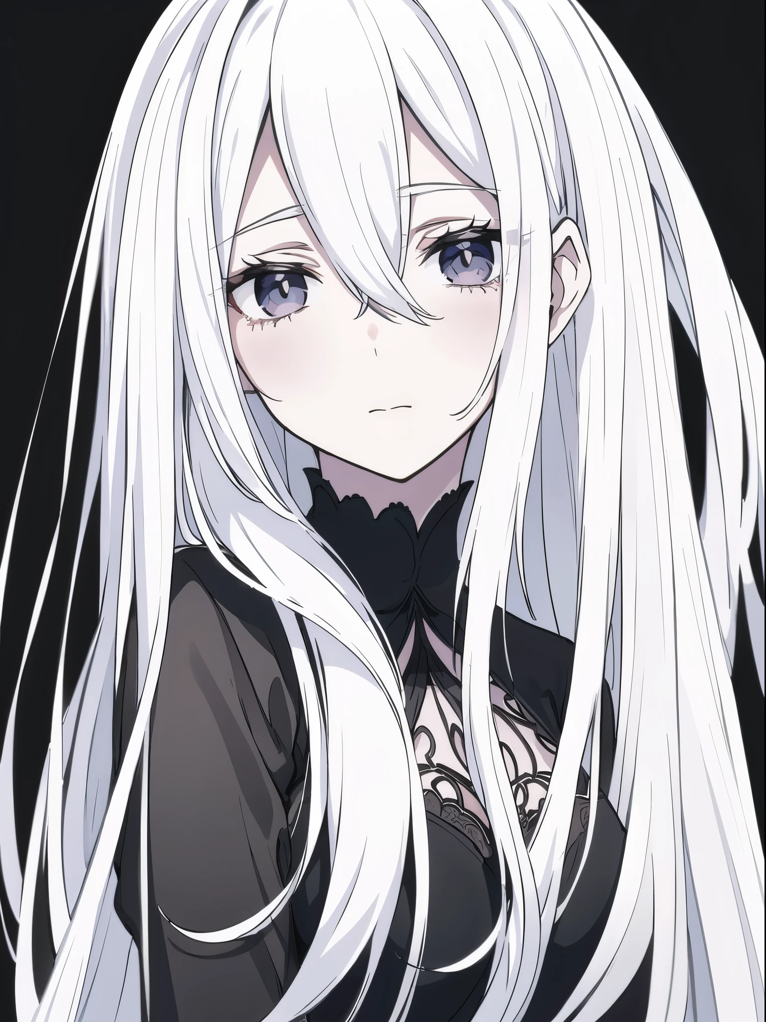 ((White hair)),((Head and Shoulders Image)),Sexy,A person,Alone,Simple style,pancake ,Simple details,Black background,Empty background,Black background wall,(20 year old woman),(Droopy hair),(White Gloves),(Evening Gown),(Lace Shirt),Lace,(confidence)