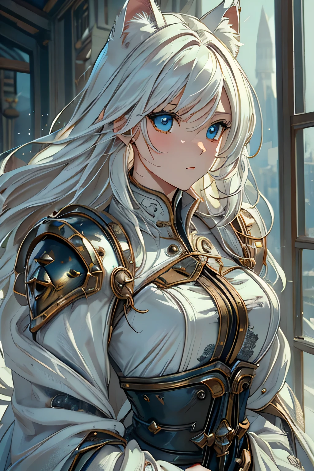 (highest quality、masterpiece)、(Super detailed)、Very detailed CG、8k、unreal engine、3D rendering、beautiful mechanic、((high contrast))、(High chroma)、((very delicate and beautiful))、reflected light、highly detailed background、beautiful and delicate hair、(detailed beautiful eyes、detailed beautiful face)、highly detailed skin、beautiful female wolf hybrid, long hair, white fur, White and black armor, torn cloth, Violence, ferocious, the embodiment of Violence, torn cloth, Wolf pets,
snow mountain