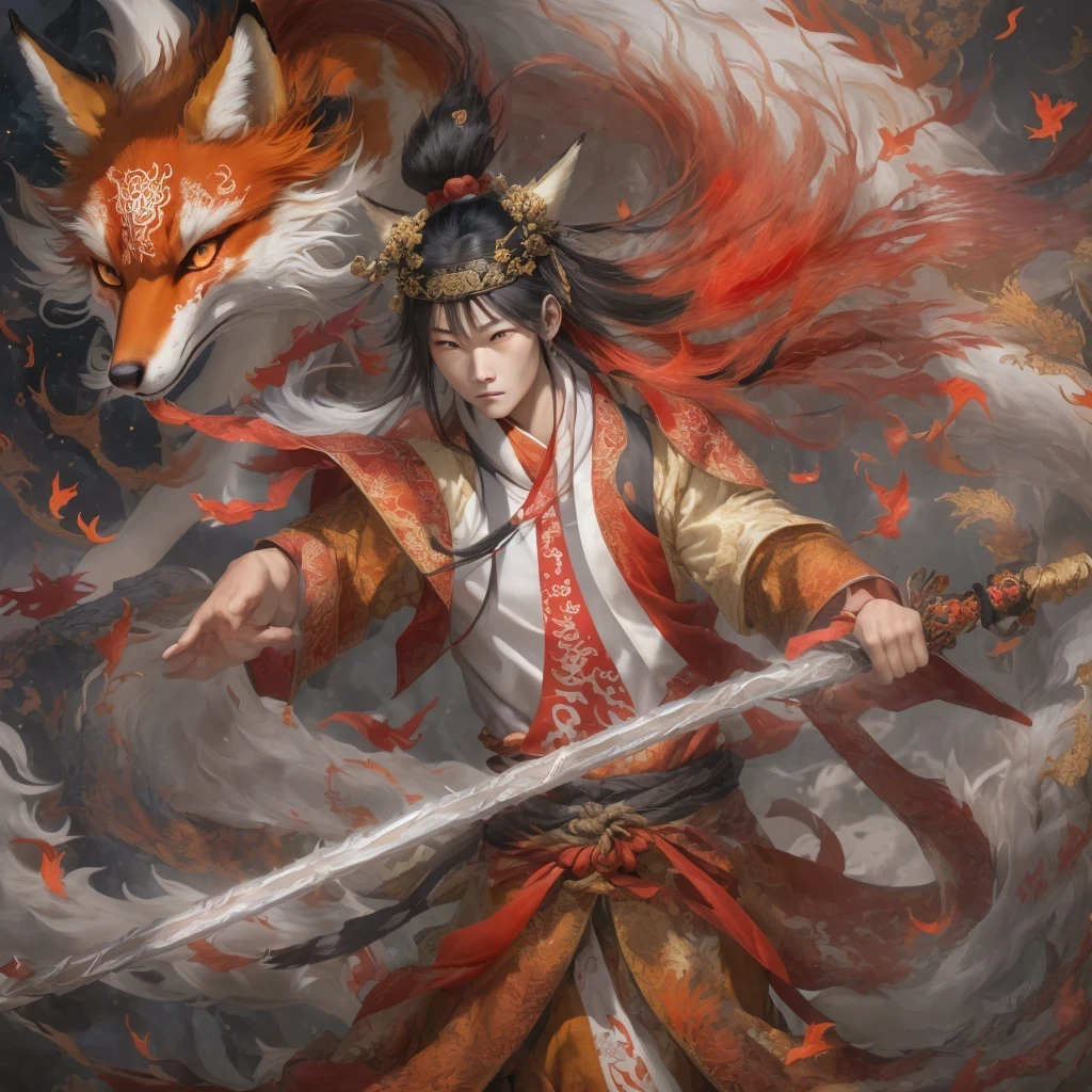 Nine-tailed fox 32k，red and white仙魔界, Chance encounter with Liu Hanshu, He saw his old self in him, Decided to accept him as a disciple, teach him how to protect himself, But because of the hidden star map, Phoenix and the Liu family、Jade Sword Sect builds relationships, Beginning with the death of Liu Hanshu, Qin Yu embarked on the road of confrontation with powerful enemies, work hard, make yourself stronger, Stick to your core path of justice, （nine-tailed fox）eyes full of anger，red and whitenine-tailed fox握緊了拳頭，dash forward，Give the opponent a fatal blow，full body lesbian，Full body nine-tailed fox male mage 32k（傑作canyon超HD）Phoenix（canyon）climb the streets， explosion scene（nine-tailed fox）， （dragon）， nine-tailed fox憤怒的戰鬥姿態， looking at the ground， batik linen headscarf， 中國red and white圖案長袖服裝， canyonred and whitenine-tailed fox（abstract acrylic splash：1.2）red and white（realistically：1.4），black hair，flour fluttering，rainbow background， high resolution， detail， RAW photos， Sharp Re， Nikon D850 film photo by Jefferies Lee 4 Kodak Portra 400 camera F1.6 guns, colorful, Ultra-realistic and vivid textures, dramatic lighting, Unreal Engine Art Station Trend, Sinest 800，red and white飄逸的霧氣,（（（叢林canyon）））The injured line up in the street（OK）climb the streets，Movie Master Instant Image Quality（masterpiece，HD，Ultra high quality，32k） （linen batik scarf）， fighting stance， looking at the ground， Linen bandana， 中國nine-tailed fox圖案長袖服裝， 早上的nine-tailed fox（Abstract gouache splash：1.2）， dark clouds lightning background，sprinkling