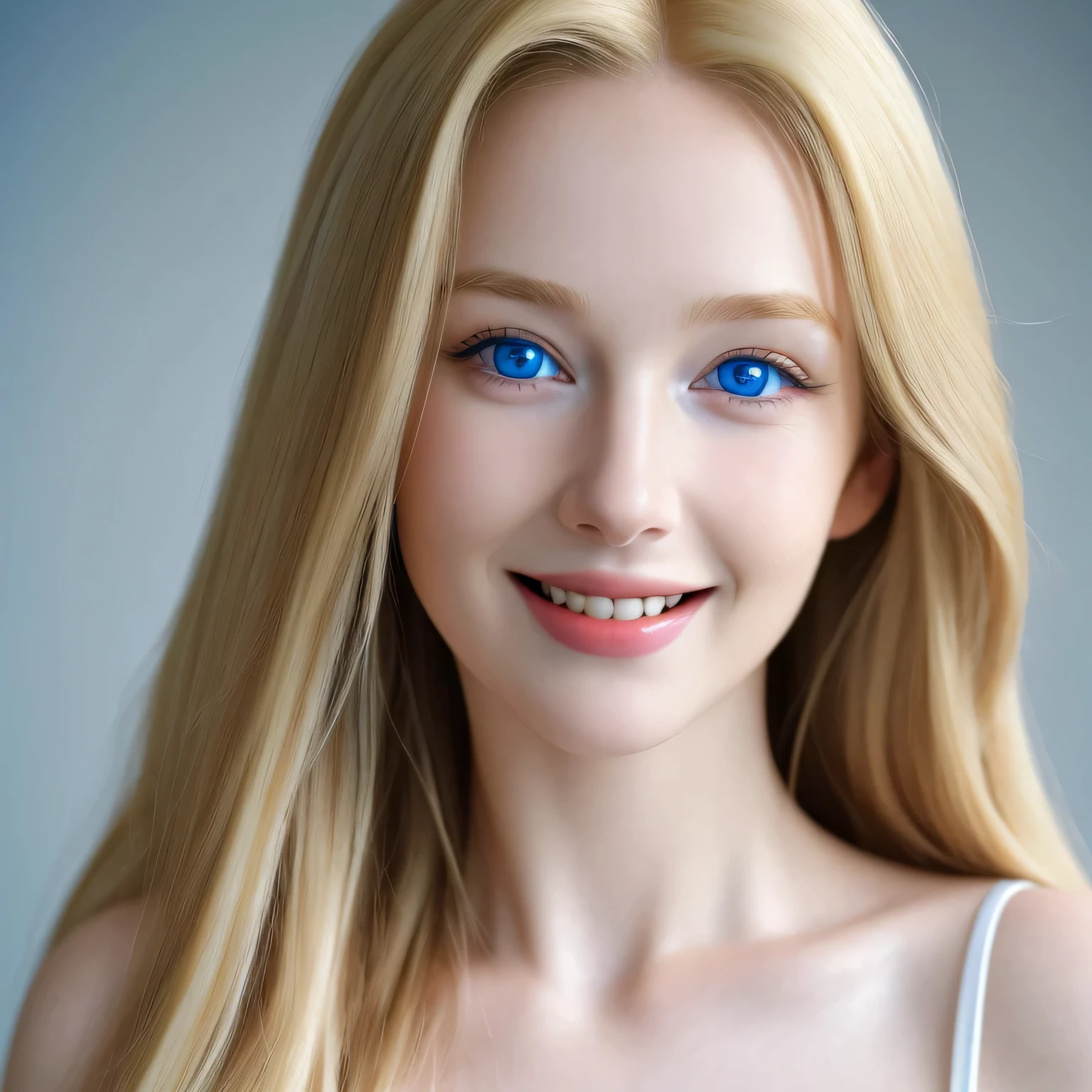 1girl, blonde, blue eyes, long hair, portrait, smiling