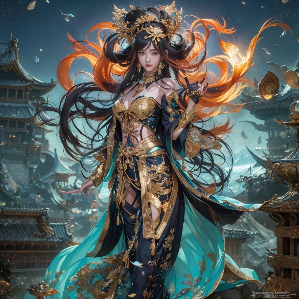 Feitian Nine Tails Light Blue Celestial Master Flame Hairy Fox Star,novel,Torch Night Black Gold Orange Snake Print Silk Trousers,Rouge Diamond Tulle Sheer Lizard Print,Fat girl flying in space in the snow 1:900 miniatures,Front view,pure transparency,put on boxing gloves,Wear gold-framed reflective sunglasses,Panoramic super wide angle,very happy,Authentic and delicate texture,Strong visual impact,Super detailed,dream girl,delicate face型,beautiful eyes,Hair floating in the air, Cherry style,Zhou Xiaotong,crystal clear,Good sense of perspective,Light and shadow effects,16K smooth,surface reflected light,flowing black hair,Water Goddess 32K,complicated,grace,Very detailed,magnificent,digital photography,Autumn Cowboy Shooting,Surrealism,broken ruby,defeat magic,Water magic entanglement,(masterpiece,movie lighting,beautiful eyes:1.2),high dynamic range,void 5 energy storm,(china 1 girl,black eyes:1.5),rouge skin,glowing skin,(sit on stone:1.5),delicate face,black hair,Put on gorgeous golden armor,take off shoulders,,short skirt,beautiful golden armor,it'It's raining,beautiful big breasts,looking at the audience,Turn your back to the camera,masterpiece,side,side portrait close-up