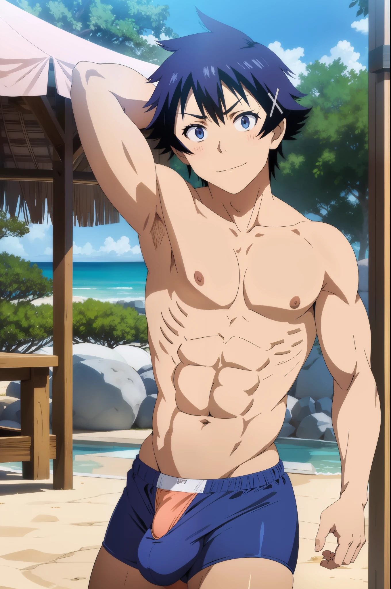 wearing a speedo, large bulge