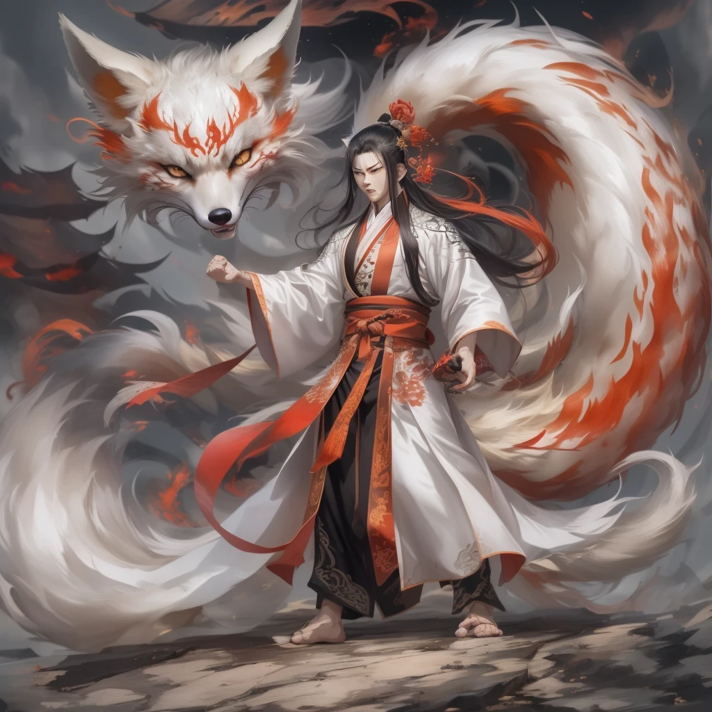 Nine-tailed fox 32k,red and white仙魔界, Chance encounter with Liu Hanshu, He saw his old self in him, Decided to accept him as a disciple, teach him how to protect himself, But because of the hidden star map, Phoenix and the Liu family、Jade Sword Sect builds relationships, Beginning with the death of Liu Hanshu, Qin Yu embarked on the road of confrontation with powerful enemies, work hard, make yourself stronger, Stick to your core path of justice, (nine-tailed fox)eyes full of anger,red and whitenine-tailed fox握緊了拳頭,dash forward,Give the opponent a fatal blow,full body lesbian,Full body nine-tailed fox male mage 32k(傑作canyon超HD)Phoenix(canyon)climb the streets, explosion scene(nine-tailed fox), (dragon), nine-tailed fox憤怒的戰鬥姿態, looking at the ground, batik linen headscarf, 中國red and white圖案長袖服裝, canyonred and whitenine-tailed fox(abstract acrylic splash:1.2)red and white(realistically:1.4),black hair,flour fluttering,rainbow background, high resolution, detail, RAW photos, Sharp Re, Nikon D850 film photo by Jefferies Lee 4 Kodak Portra 400 camera F1.6 guns, colorful, Ultra-realistic and vivid textures, dramatic lighting, Unreal Engine Art Station Trend, Sinest 800,red and white飄逸的霧氣,(((叢林canyon)))The injured line up in the street(OK)climb the streets,Movie Master Instant Image Quality(masterpiece,HD,Ultra high quality,32k) (linen batik scarf), fighting stance, looking at the ground, Linen bandana, 中國nine-tailed fox圖案長袖服裝, 早上的nine-tailed fox(Abstract gouache splash:1.2), dark clouds lightning background,sprinkling