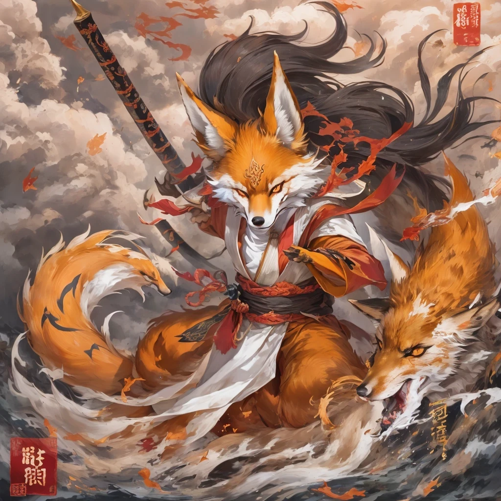 Nine-tailed fox 32k，red and white仙魔界, Chance encounter with Liu Hanshu, He saw his old self in him, Decided to accept him as a disciple, teach him how to protect himself, But because of the hidden star map, Phoenix and the Liu family、Jade Sword Sect builds relationships, Beginning with the death of Liu Hanshu, Qin Yu embarked on the road of confrontation with powerful enemies, work hard, make yourself stronger, Stick to your core path of justice, （nine-tailed fox）eyes full of anger，red and whitenine-tailed fox握緊了拳頭，dash forward，Give the opponent a fatal blow，full body lesbian，Full body nine-tailed fox male mage 32k（傑作canyon超HD）Phoenix（canyon）climb the streets， explosion scene（nine-tailed fox）， （dragon）， nine-tailed fox憤怒的戰鬥姿態， looking at the ground， batik linen headscarf， 中國red and white圖案長袖服裝， canyonred and whitenine-tailed fox（abstract acrylic splash：1.2）red and white（realistically：1.4），black hair，flour fluttering，rainbow background， high resolution， detail， RAW photos， Sharp Re， Nikon D850 film photo by Jefferies Lee 4 Kodak Portra 400 camera F1.6 guns, colorful, Ultra-realistic and vivid textures, dramatic lighting, Unreal Engine Art Station Trend, Sinest 800，red and white飄逸的霧氣,（（（叢林canyon）））The injured line up in the street（OK）climb the streets，Movie Master Instant Image Quality（masterpiece，HD，Ultra high quality，32k） （linen batik scarf）， fighting stance， looking at the ground， Linen bandana， 中國nine-tailed fox圖案長袖服裝， 早上的nine-tailed fox（Abstract gouache splash：1.2）， dark clouds lightning background，sprinkling