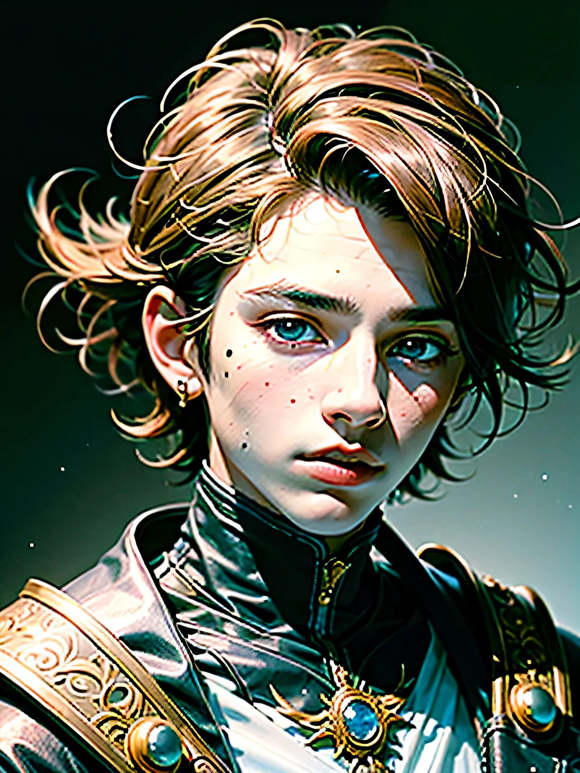 tmasterpiece,Best quality,Portrait of 1boy,((best qualtiy, 8k, tmasterpiece:1.3)), Focus:1.2,tmasterpiece,Best quality,Portrait of 1boy, Highly detailed facial and skin texture, A detailed eye,Broken hair
