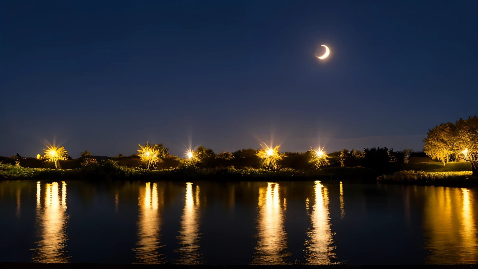 Full Moon Over Water: The serene glow of a full moon reflecting off a calm body of water, creating a picturesque scene.